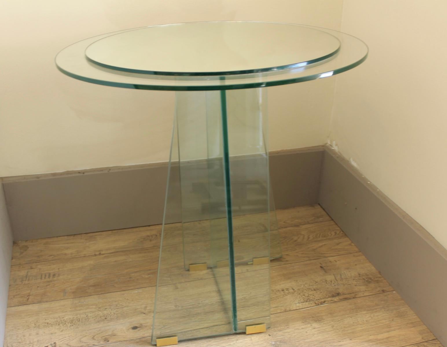 Glass and mirror pedestal table, asymmetrical, Fontana Arte style, 1970 For Sale 1