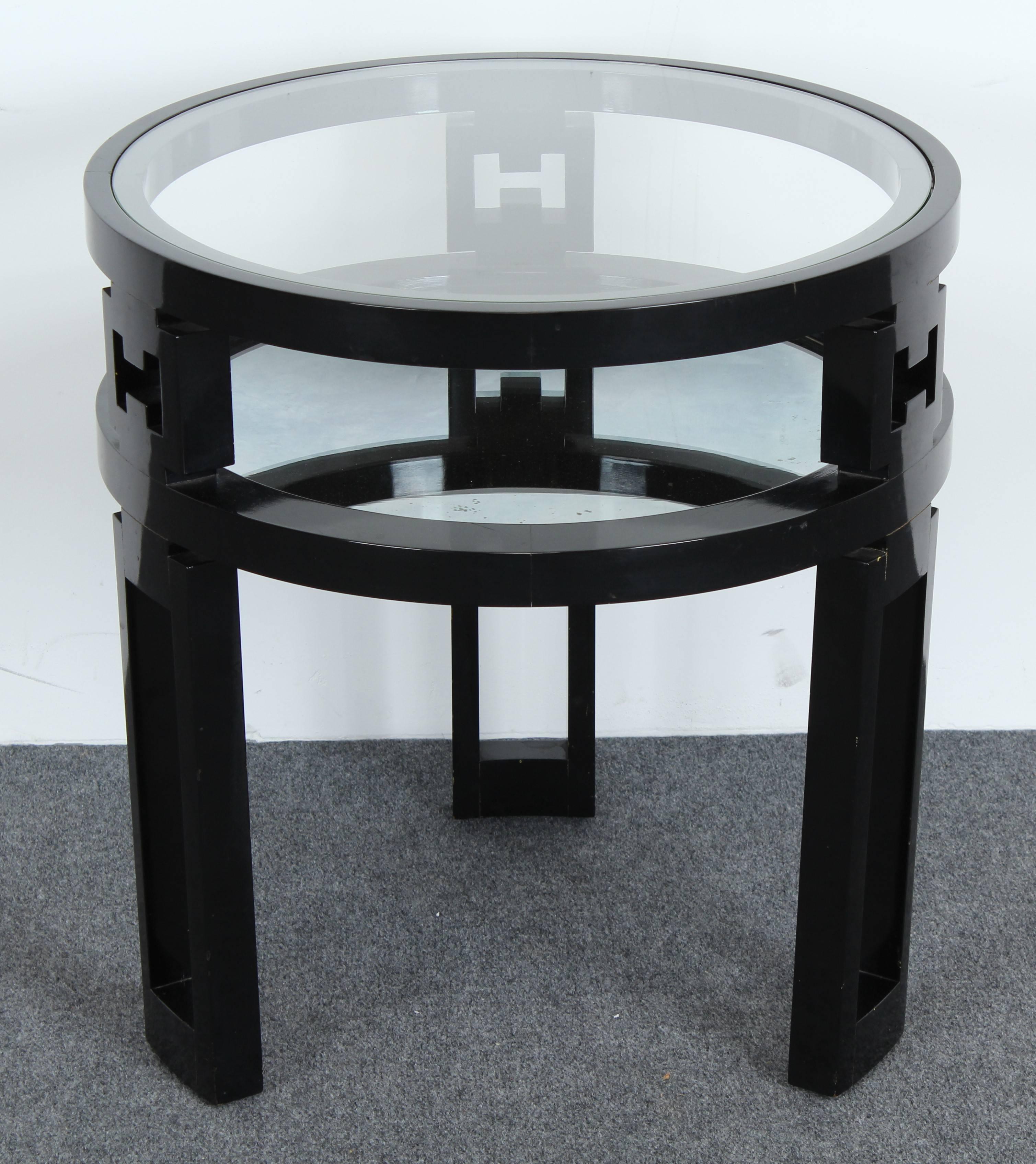 American Glass and Mirror Side Table Signed James Mont Designs, 1940s