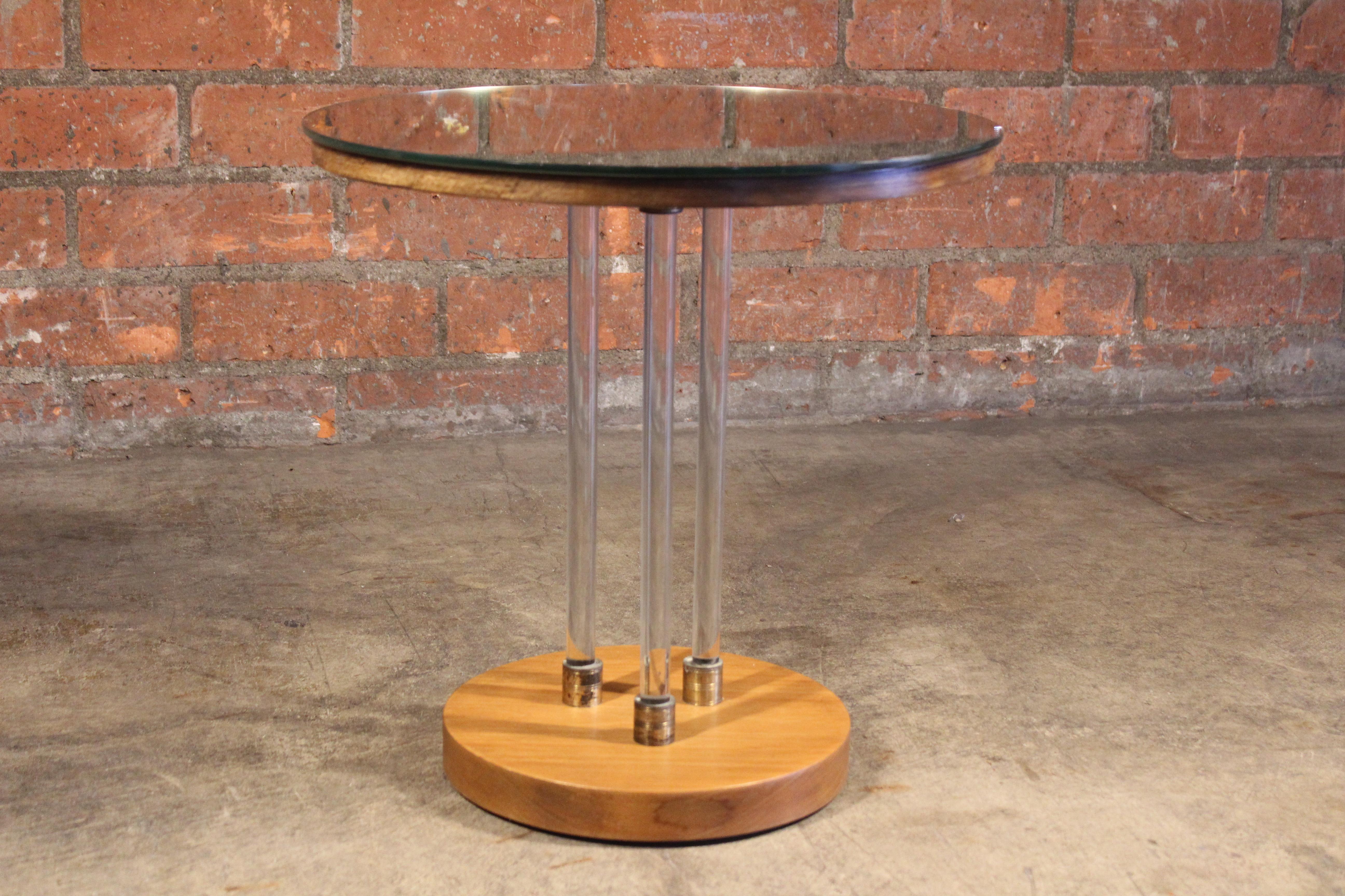 Glass and Mirror Side Table with Brass Accents, France, 1940s 4