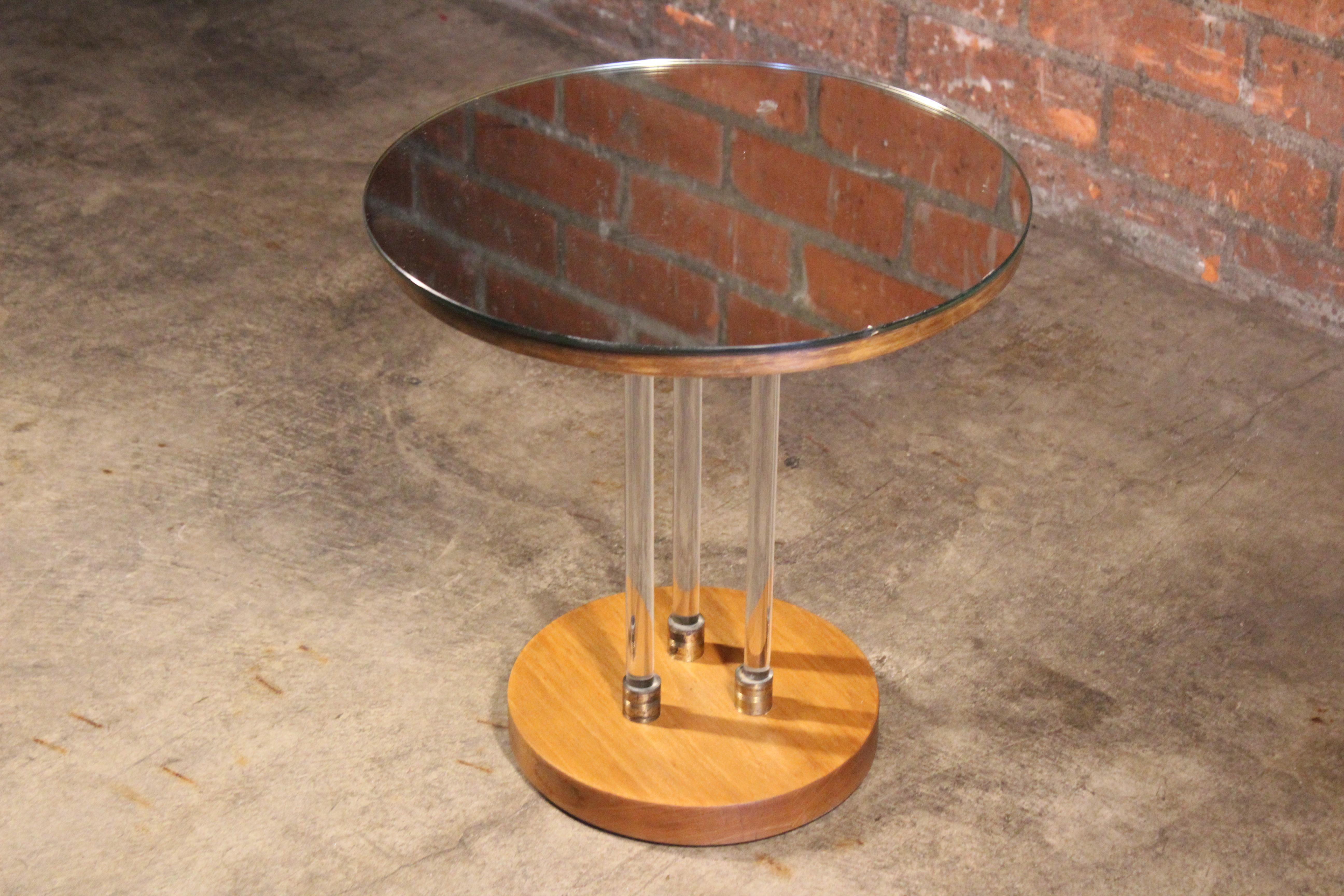 Glass and Mirror Side Table with Brass Accents, France, 1940s 14