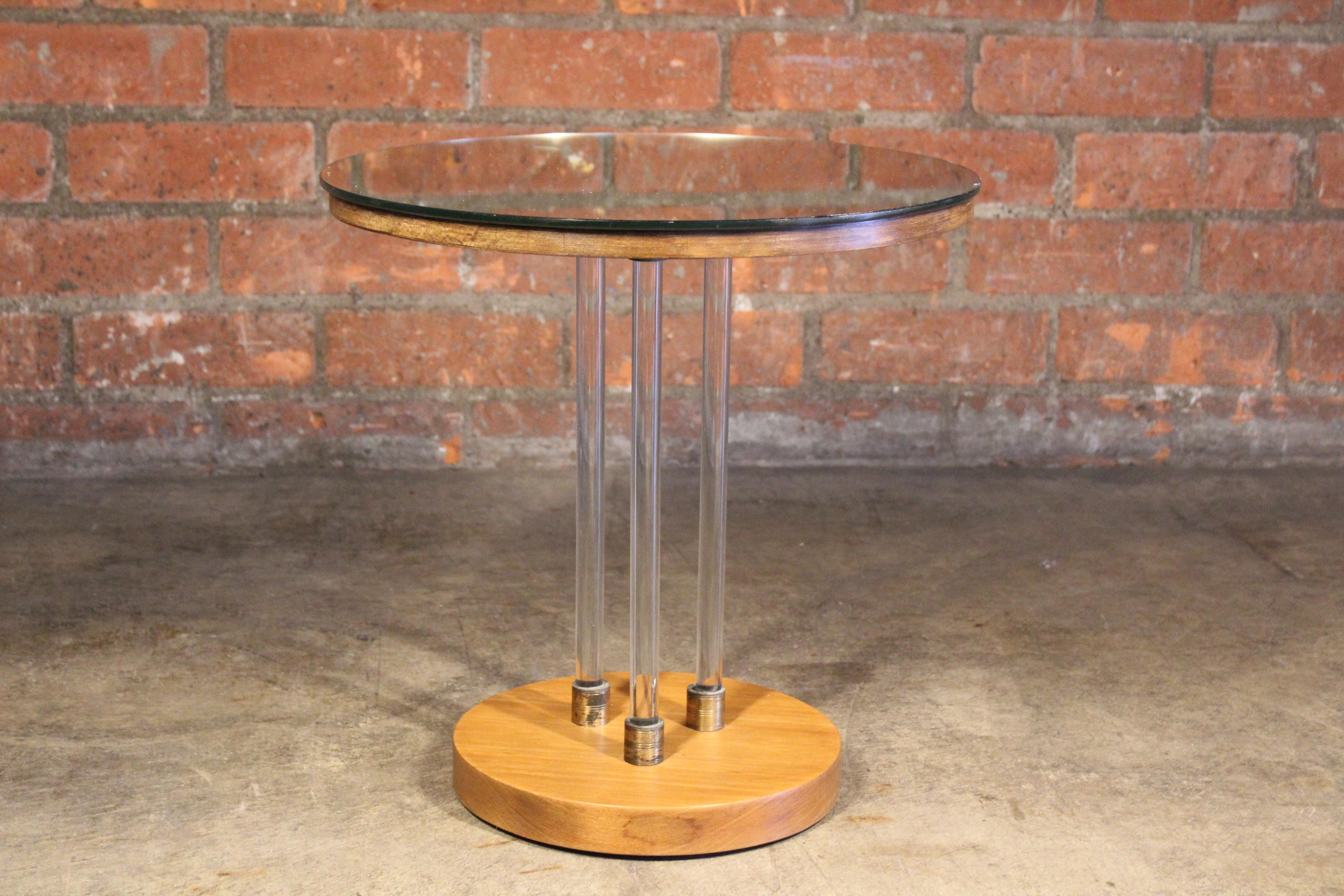 Mid-Century Modern Glass and Mirror Side Table with Brass Accents, France, 1940s