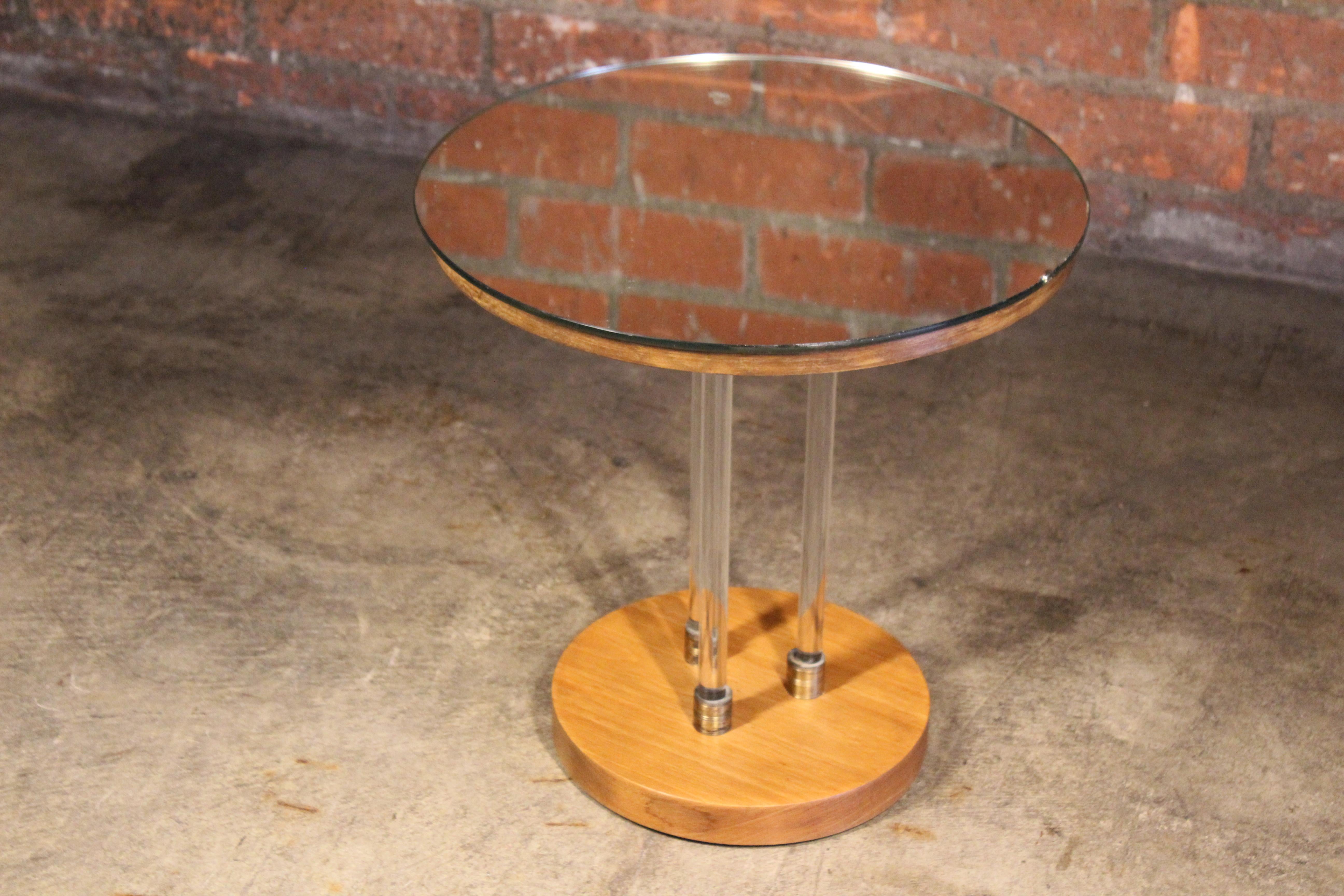 French Glass and Mirror Side Table with Brass Accents, France, 1940s