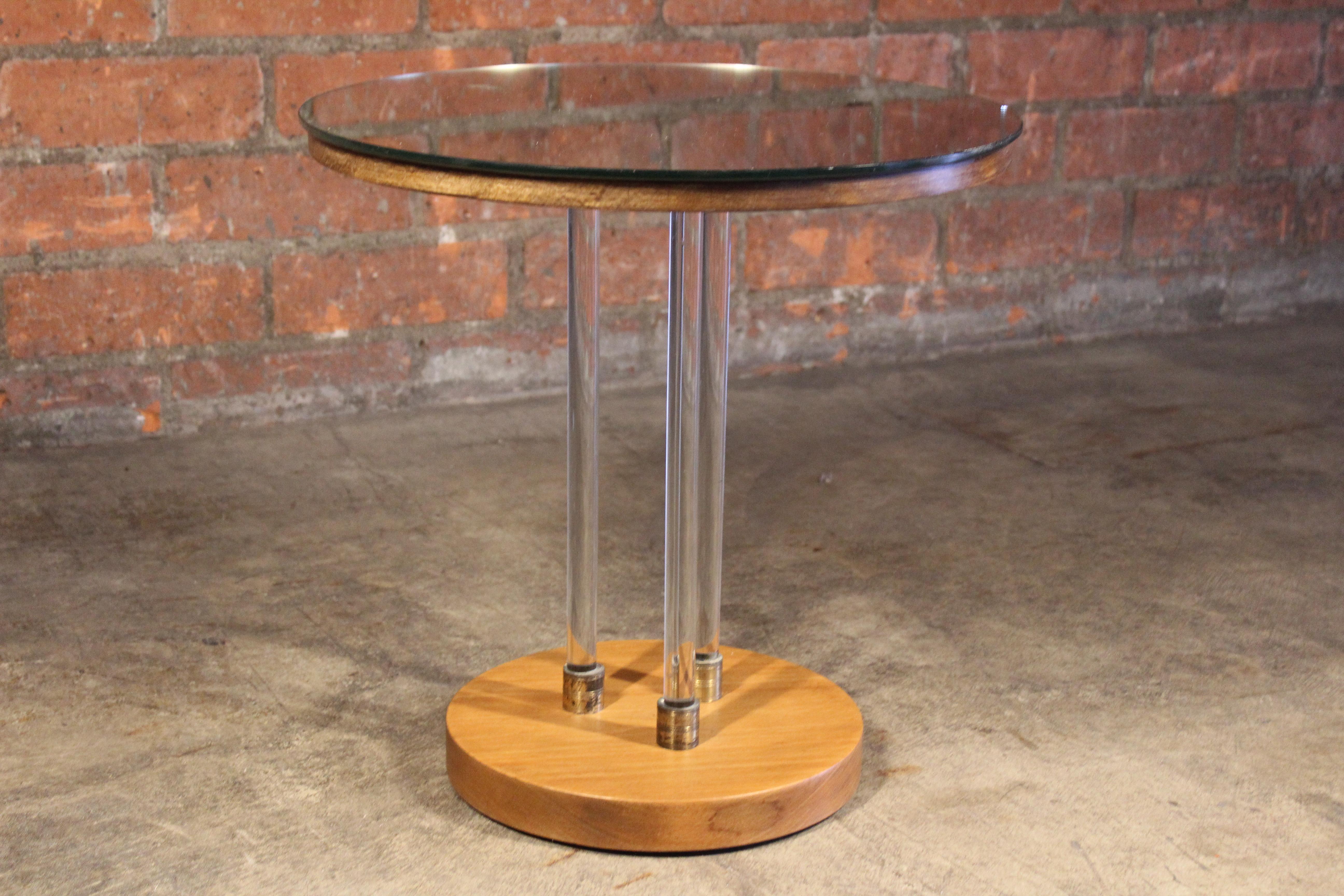 Mid-20th Century Glass and Mirror Side Table with Brass Accents, France, 1940s