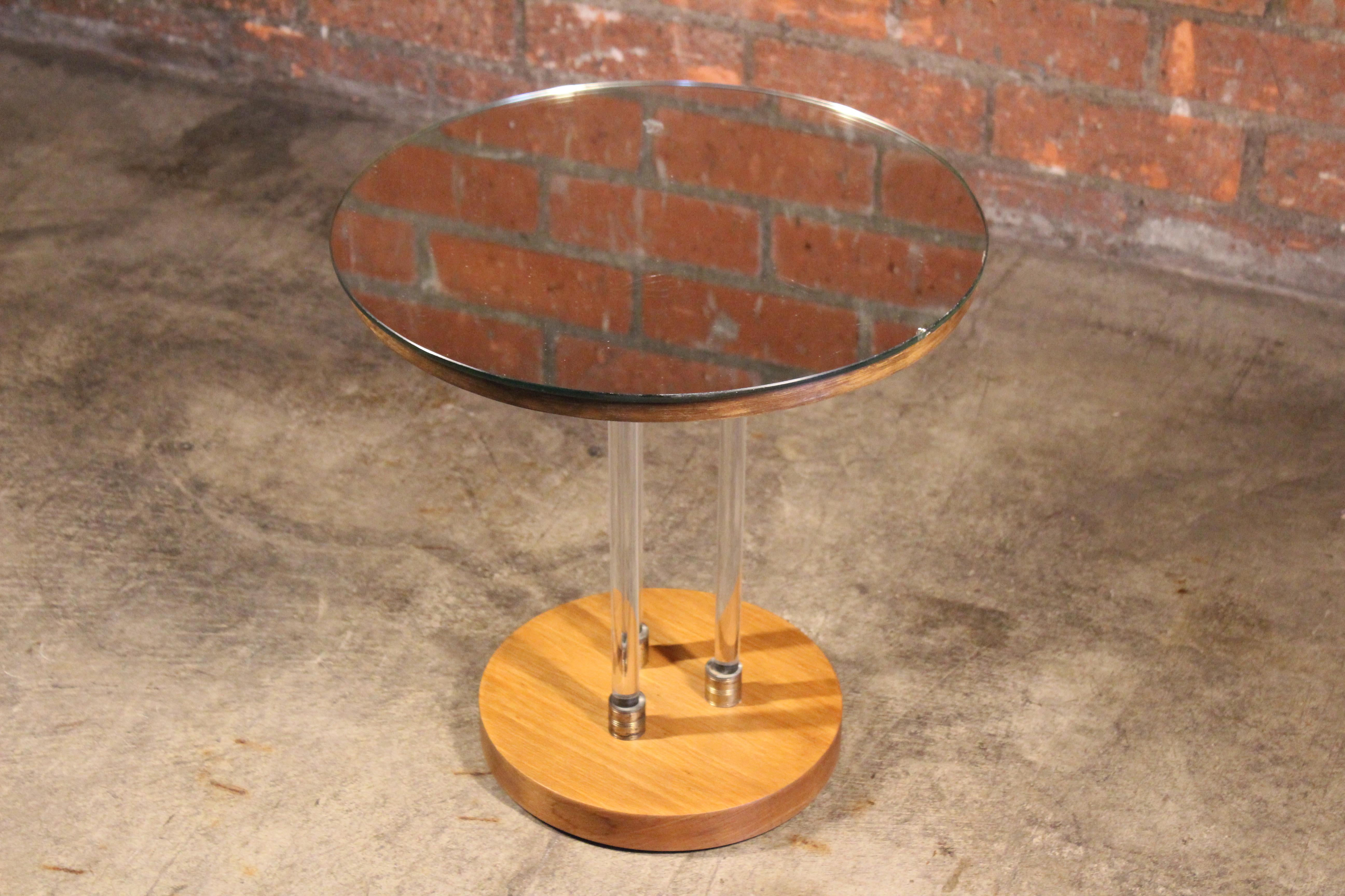 Glass and Mirror Side Table with Brass Accents, France, 1940s 1