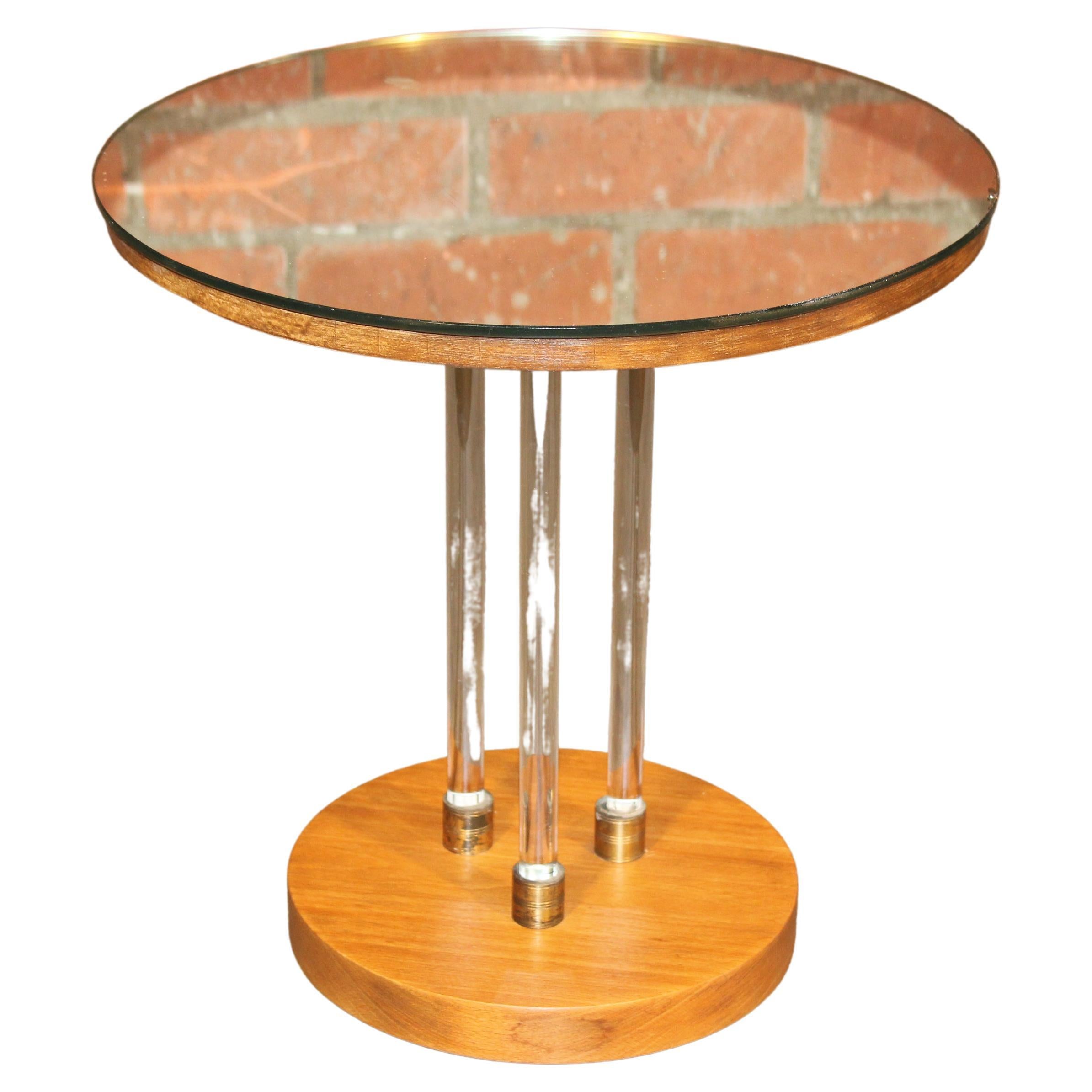 Glass and Mirror Side Table with Brass Accents, France, 1940s