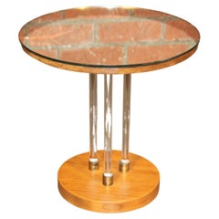 Glass and Mirror Side Table with Brass Accents, France, 1940s