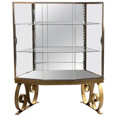 Glass and Mirrored Art Deco Panel Display Case on Gilt-painted Base