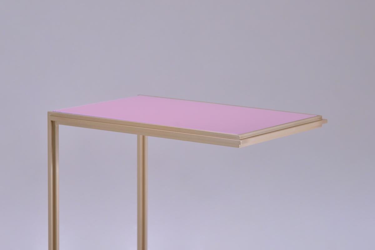 Minimalist Glass and Natural Brass Occasional Handmade Table, by P. Tendercool For Sale