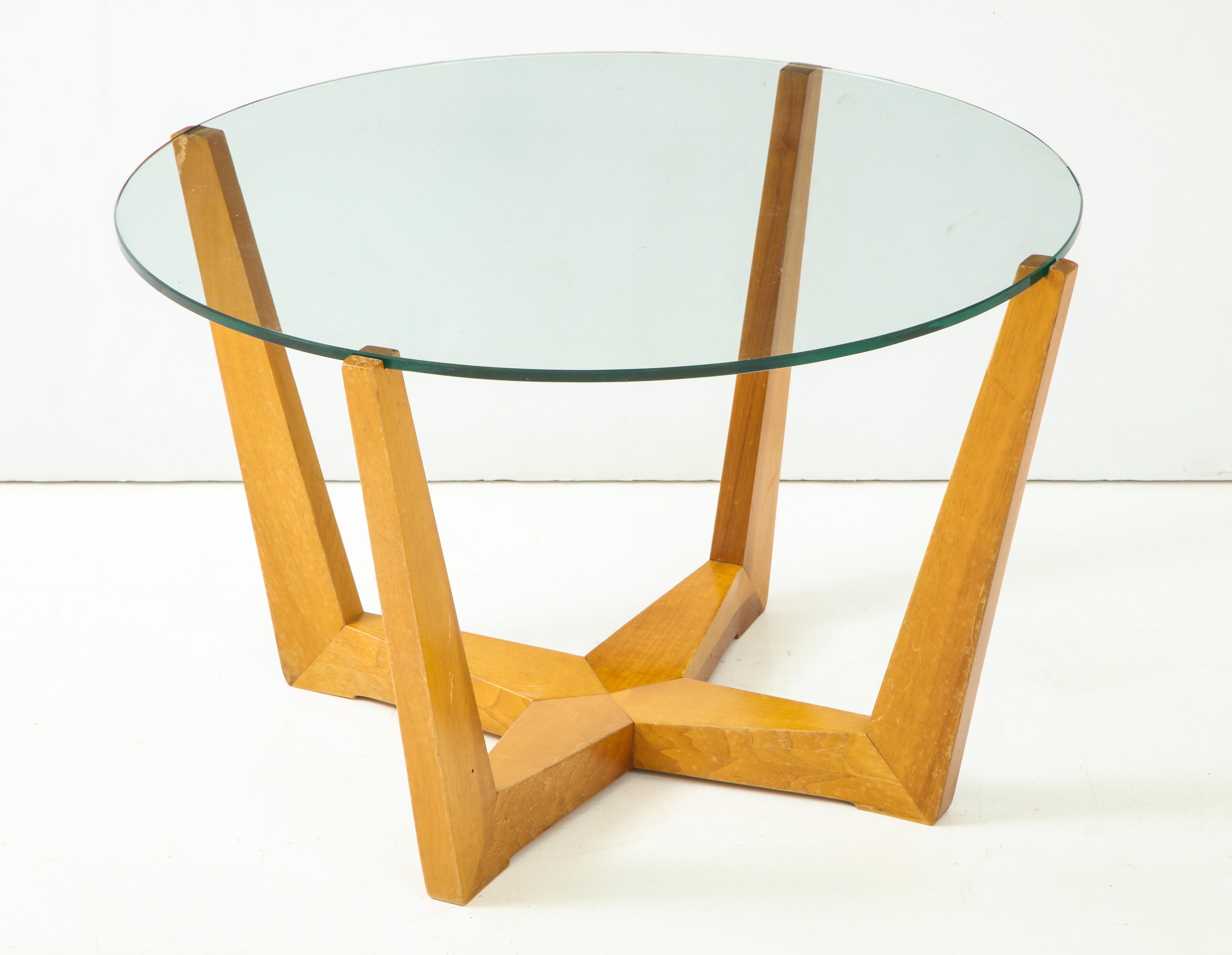 Mid-20th Century Glass and Oak Coffee Table For Sale