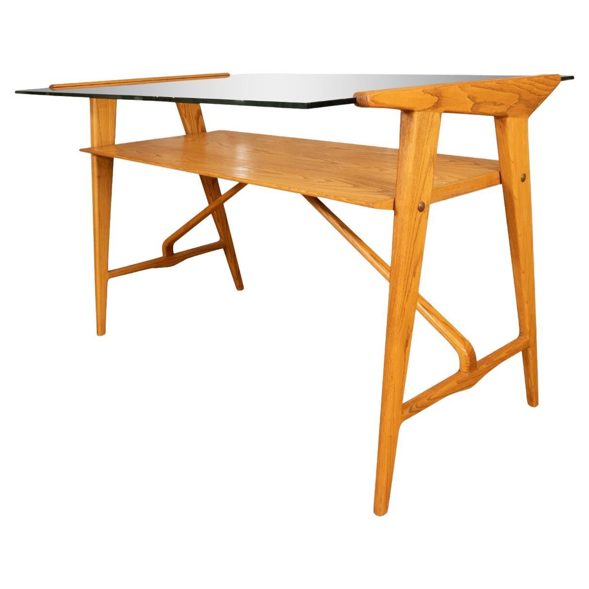Glass and oak modern desk  For Sale
