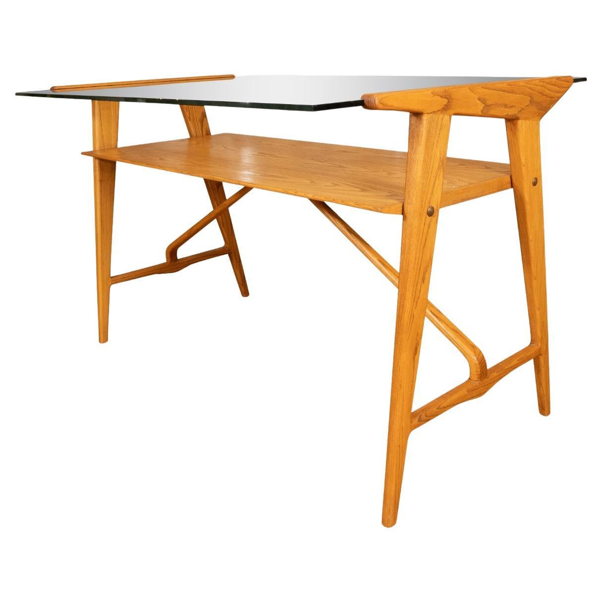 Glass and oak modern desk