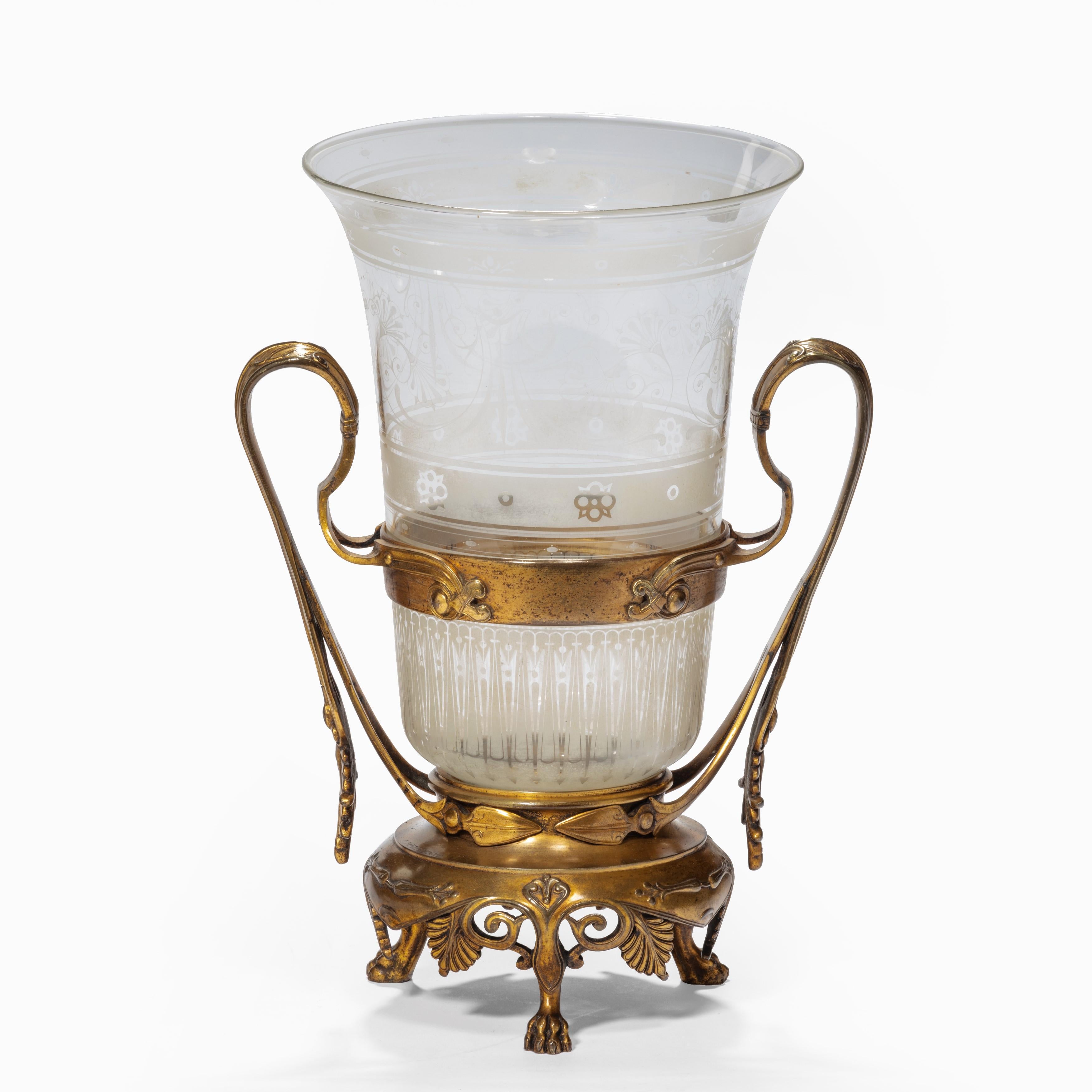 Glass and Ormolu Vase by the Barbedienne Foundry In Good Condition For Sale In Lymington, Hampshire