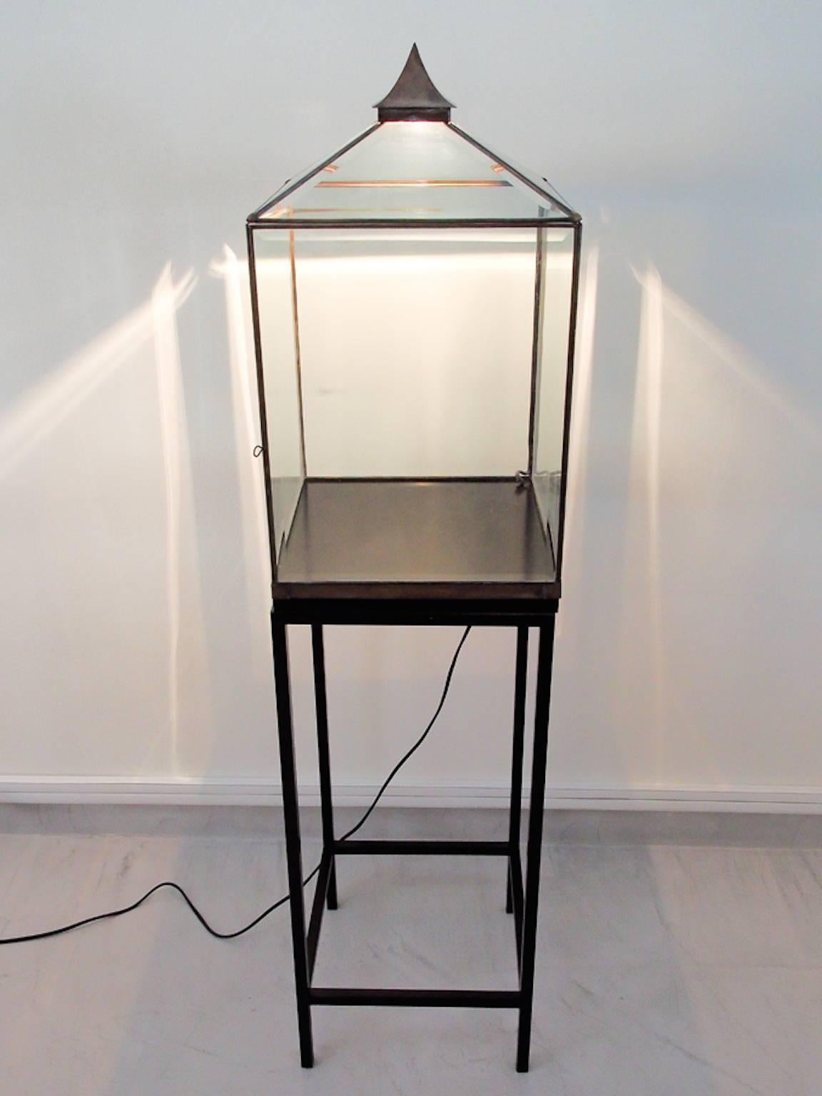 Balinese Glass and Oxidized Metal Floor Light with Display Case