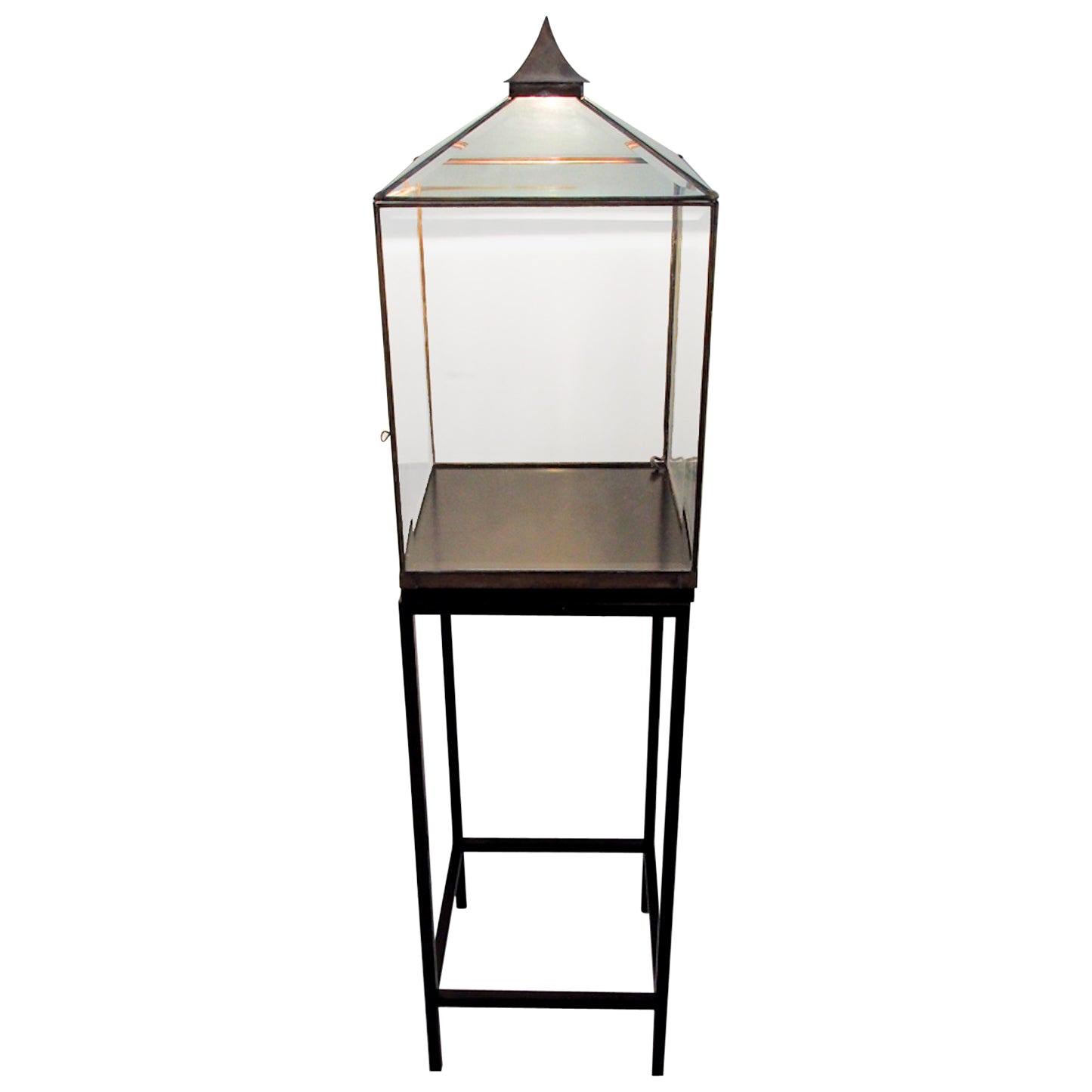 Glass and Oxidized Metal Floor Light with Display Case