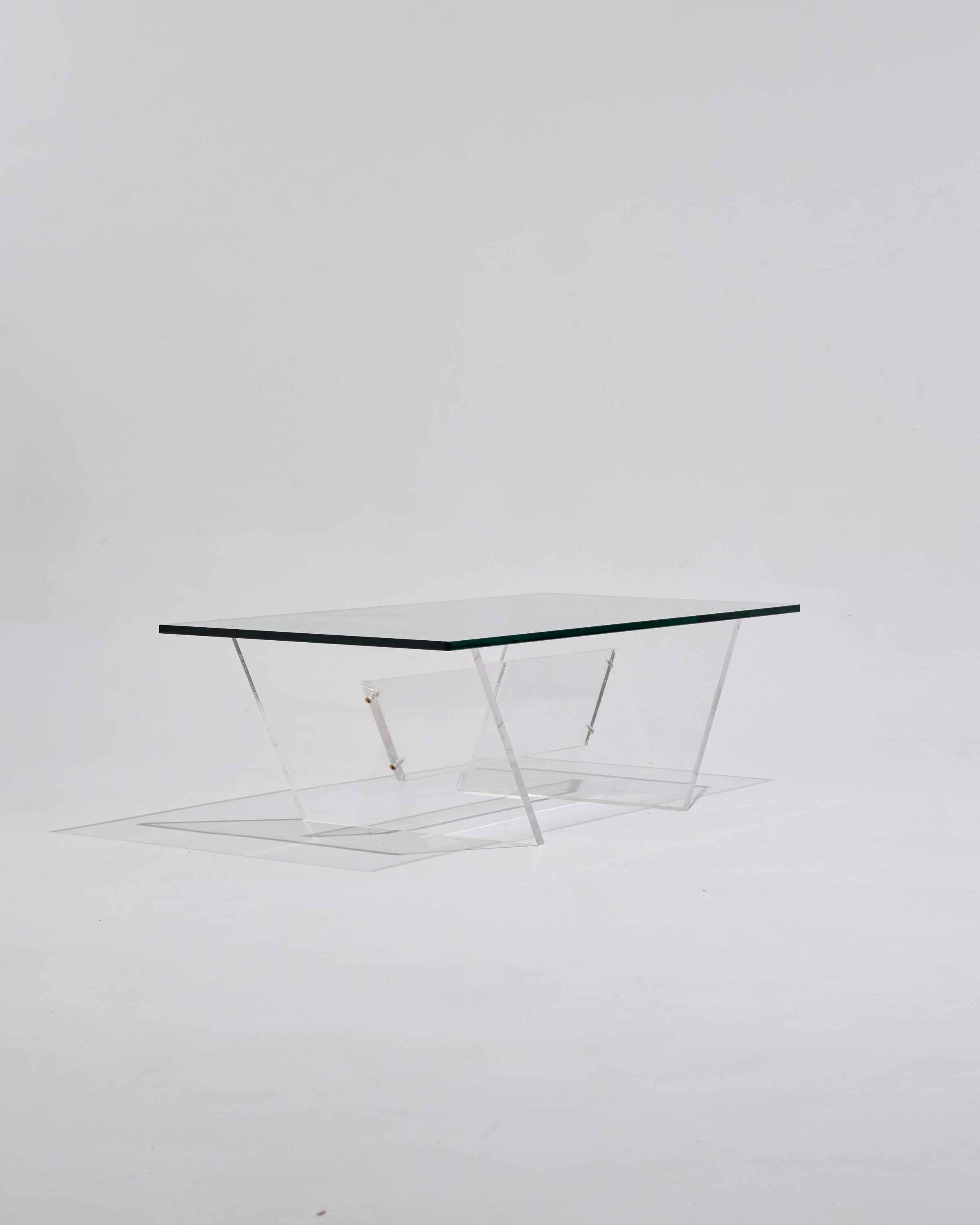Mesa de centro de cristal y plexiglás, años 70 en Bueno estado para la venta en PARIS, FR