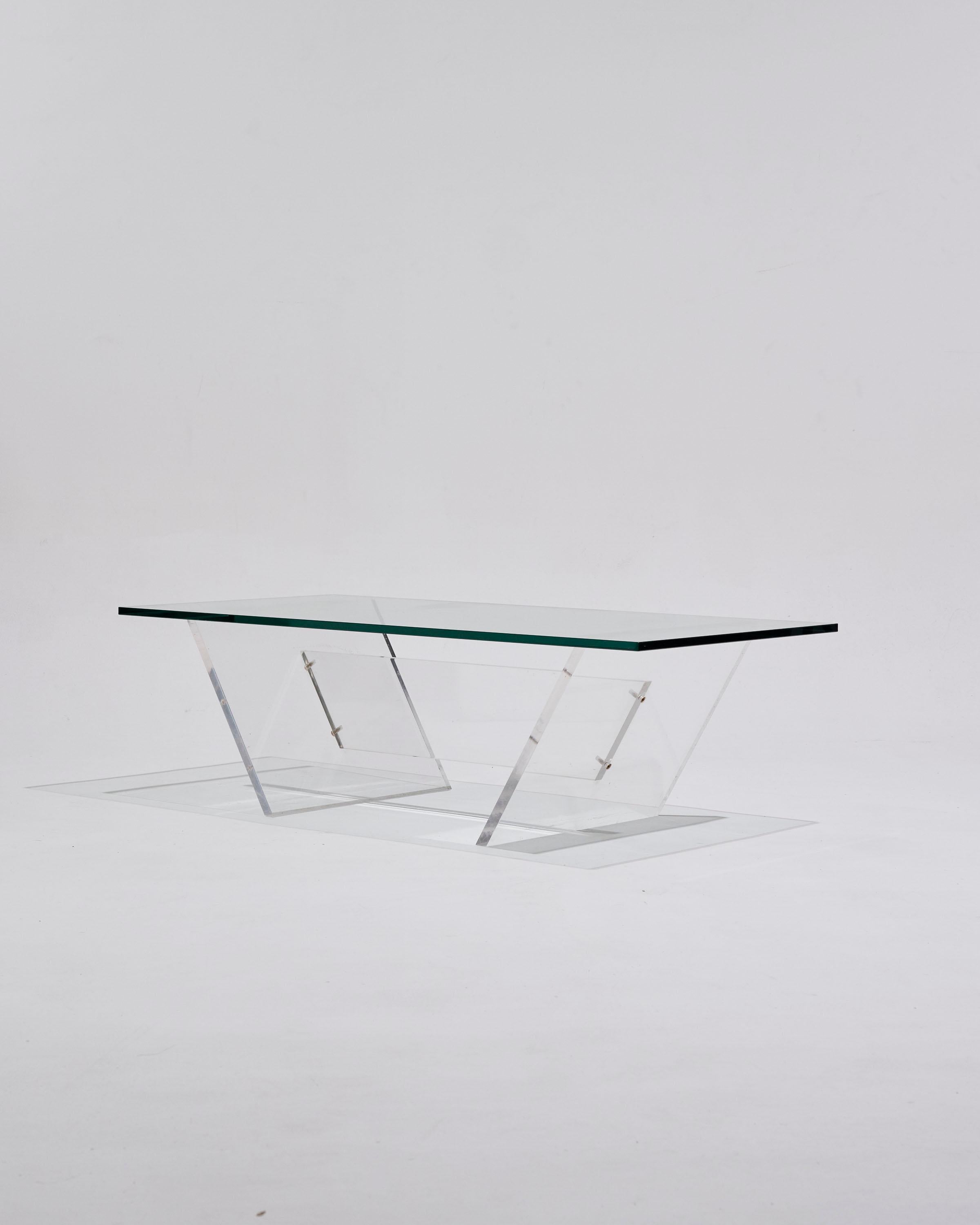Mesa de centro de cristal y plexiglás, años 70 Vidrio en venta