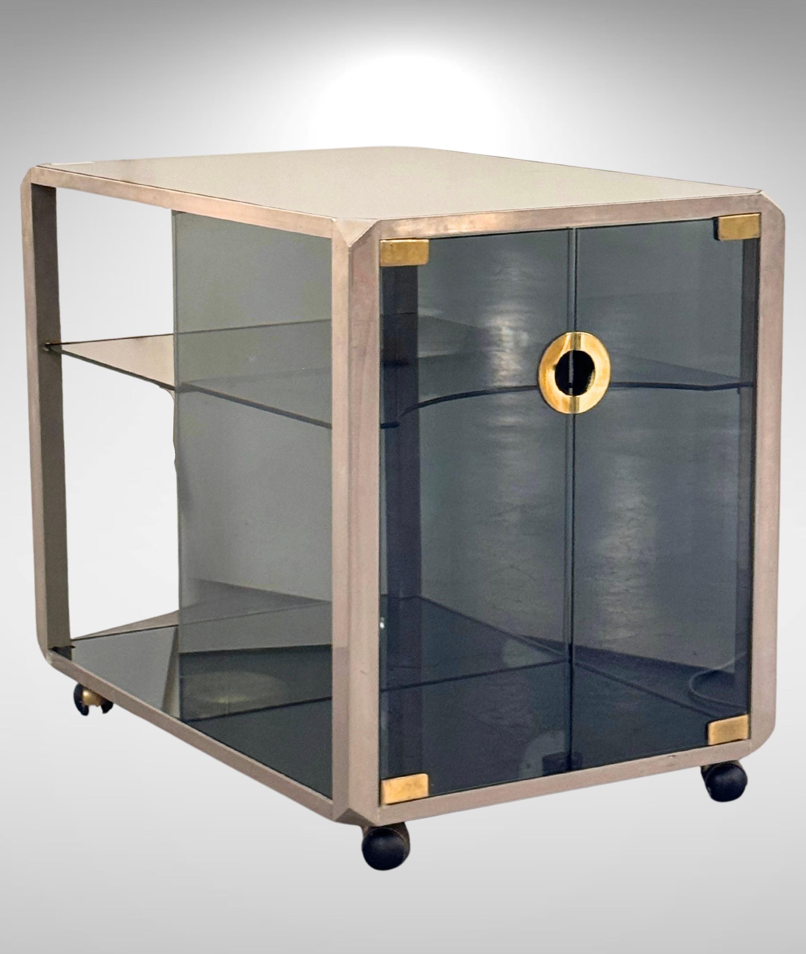 20th Century Glass and Polished Steel Bar Cart Cabinet by Willy Rizzo for Mario Sabot