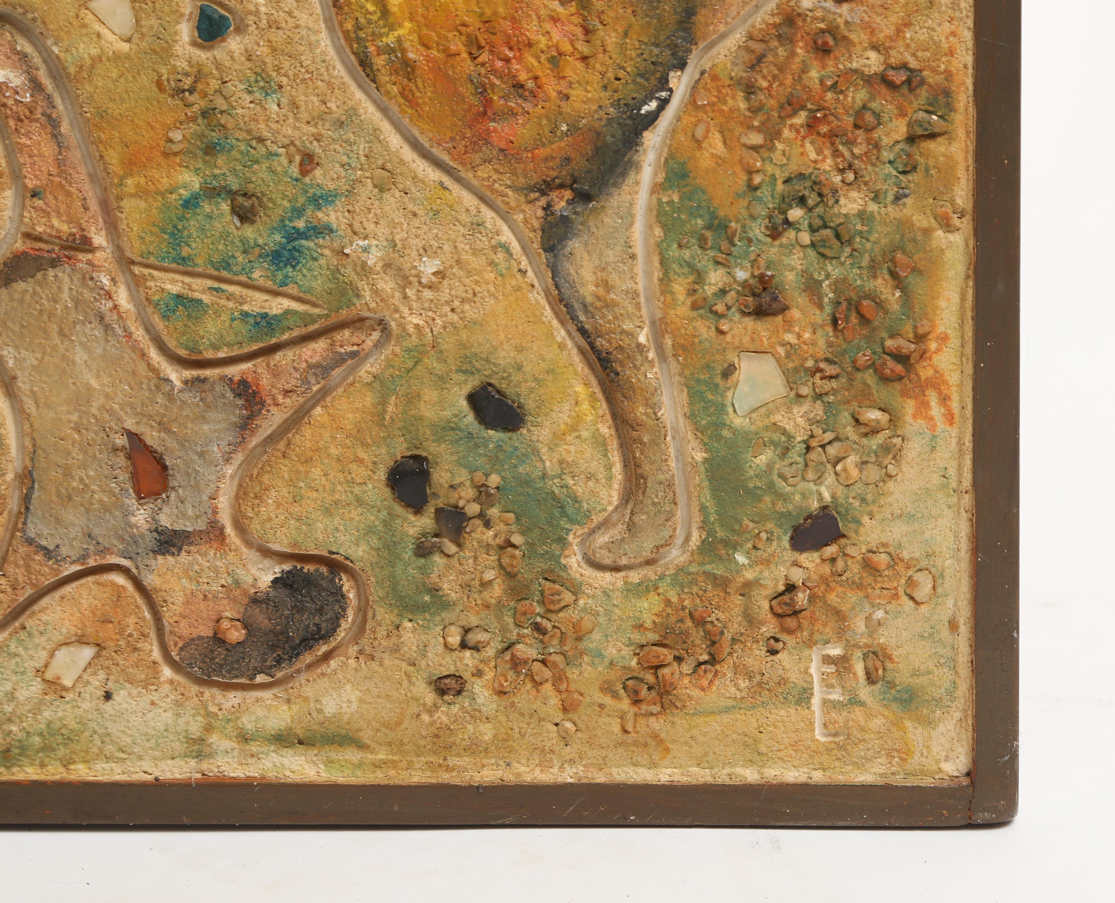 Sculpture en verre et mosaïque de sable polychrome 