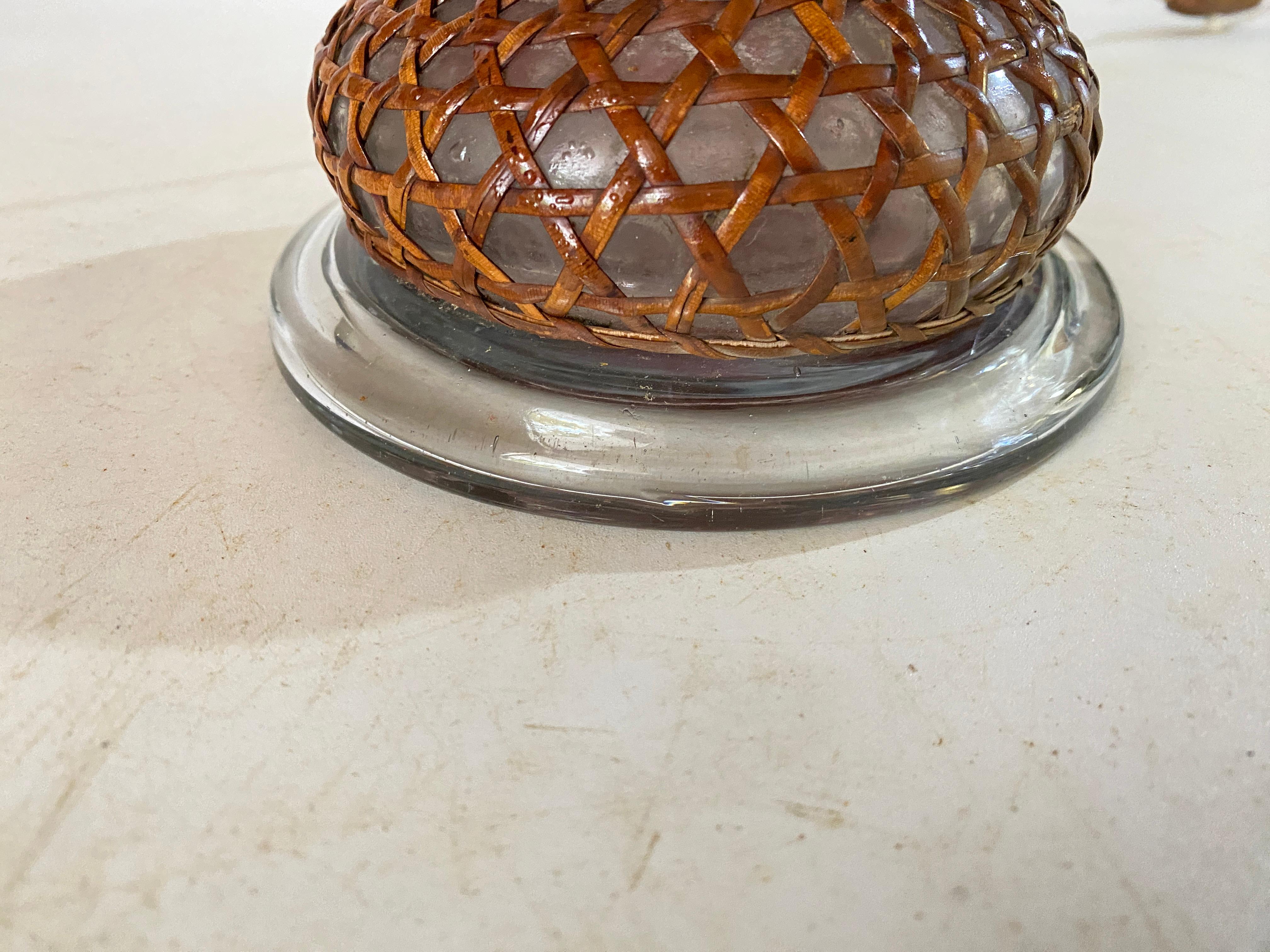 Glass and Rattan Table Lamp, Made in England, Brown Color, Circa 1970 For Sale 5
