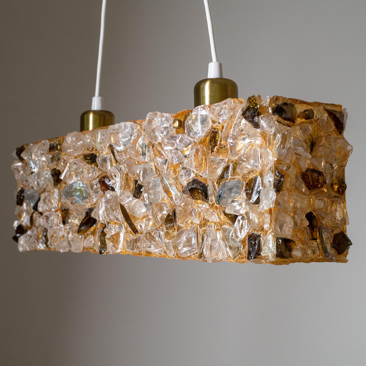 Brass Glass and Resin Suspension Light, 1960 For Sale