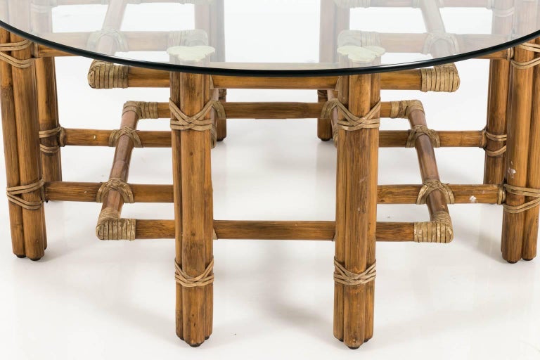 Glass and Round Bamboo Table by McGuire at 1stDibs