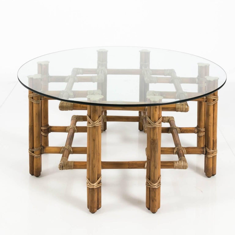 Glass and Round Bamboo Table by McGuire at 1stDibs