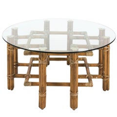 Glass and Round Bamboo Table by McGuire