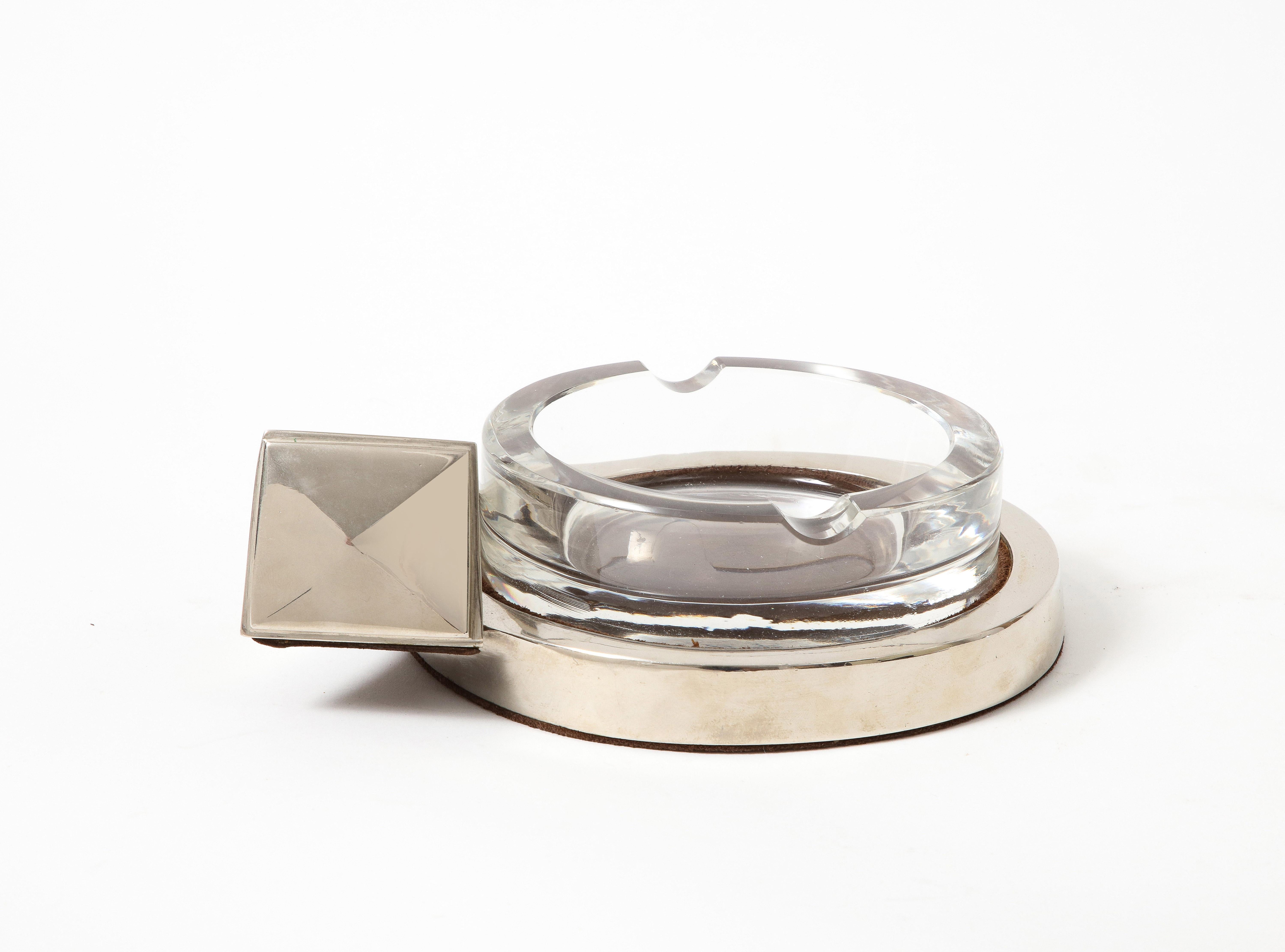 Italian Glass and Silver Ashtray/Vide Poche, Gucci, Italy, c. 1970 For Sale