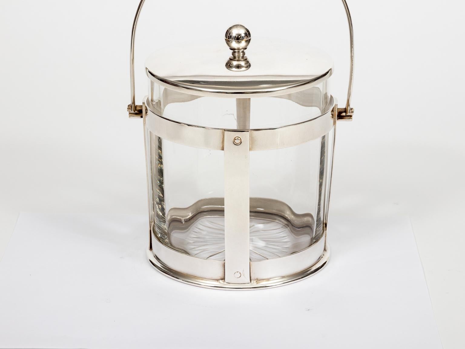 Art Deco Glass and Silver Biscuit Barrel For Sale