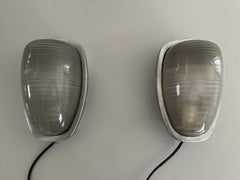 Glass and Silver Coated Brass Pair of Industrial Sconces by Lambda, 1960s, Italy