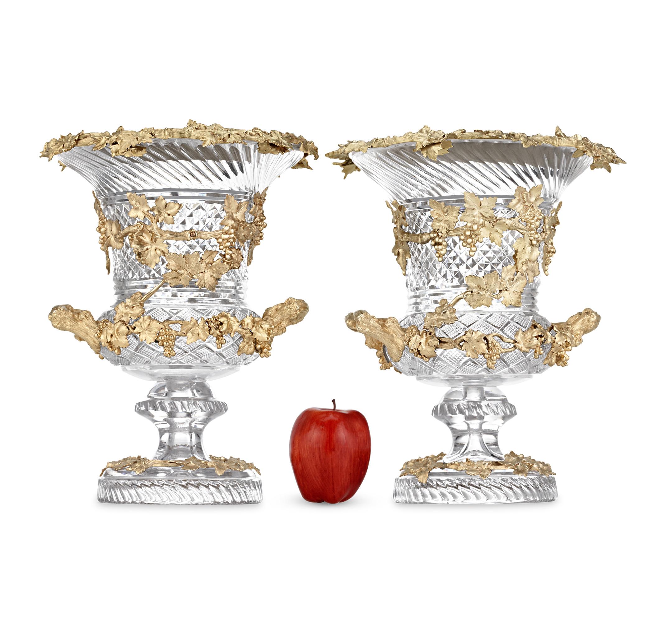 Glass And Silver Gilt Wine Coolers By Hunt & Roskell In Excellent Condition For Sale In New Orleans, LA