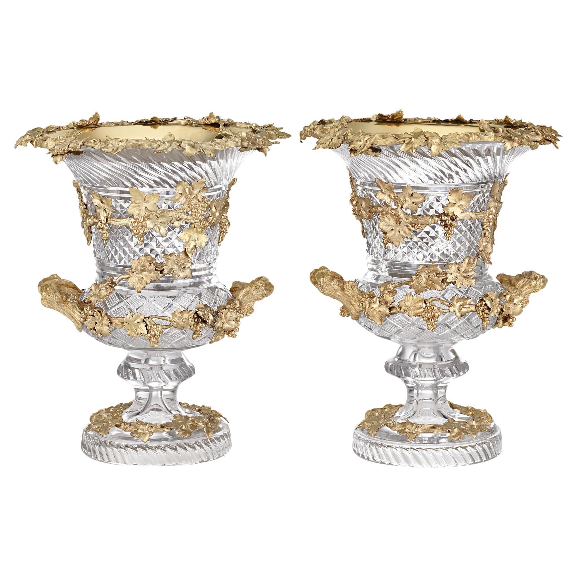 Glass And Silver Gilt Wine Coolers By Hunt & Roskell For Sale