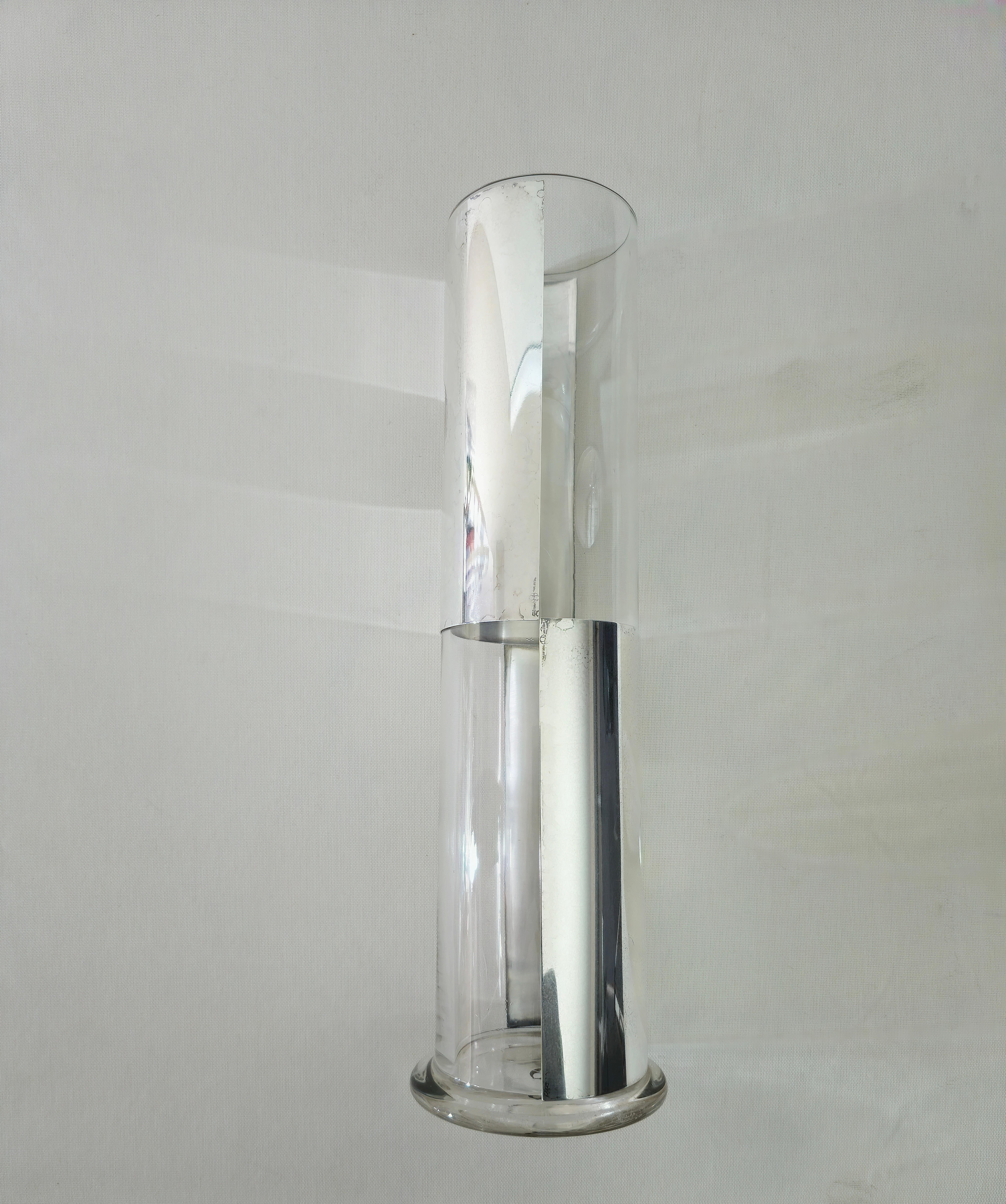 Glass and silver metal vase by Lino Sabattini, 1970s Design Italy Midcentury For Sale 5