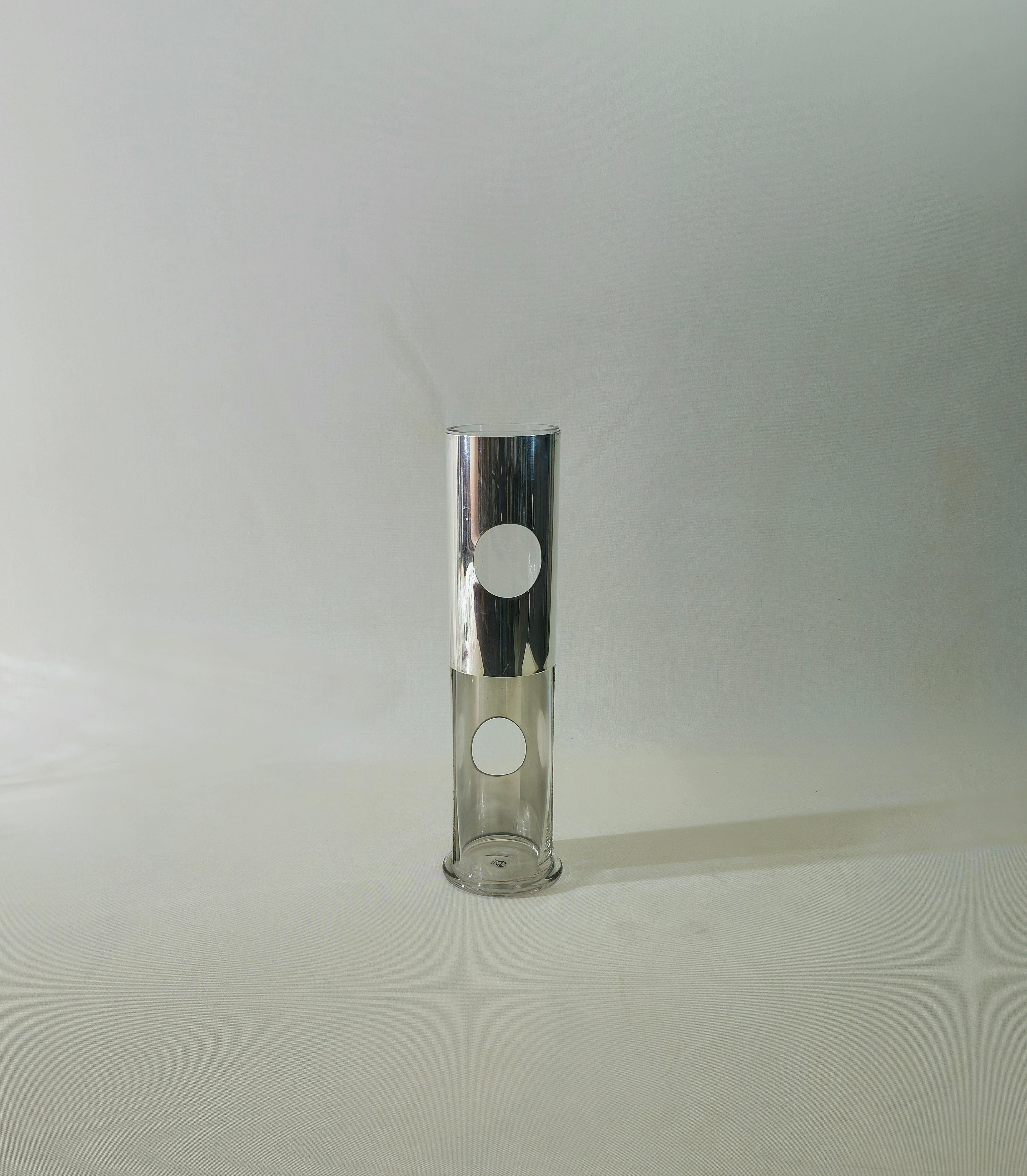 Glass and silver metal vase by Lino Sabattini, 1970s Design Italy Midcentury For Sale 1