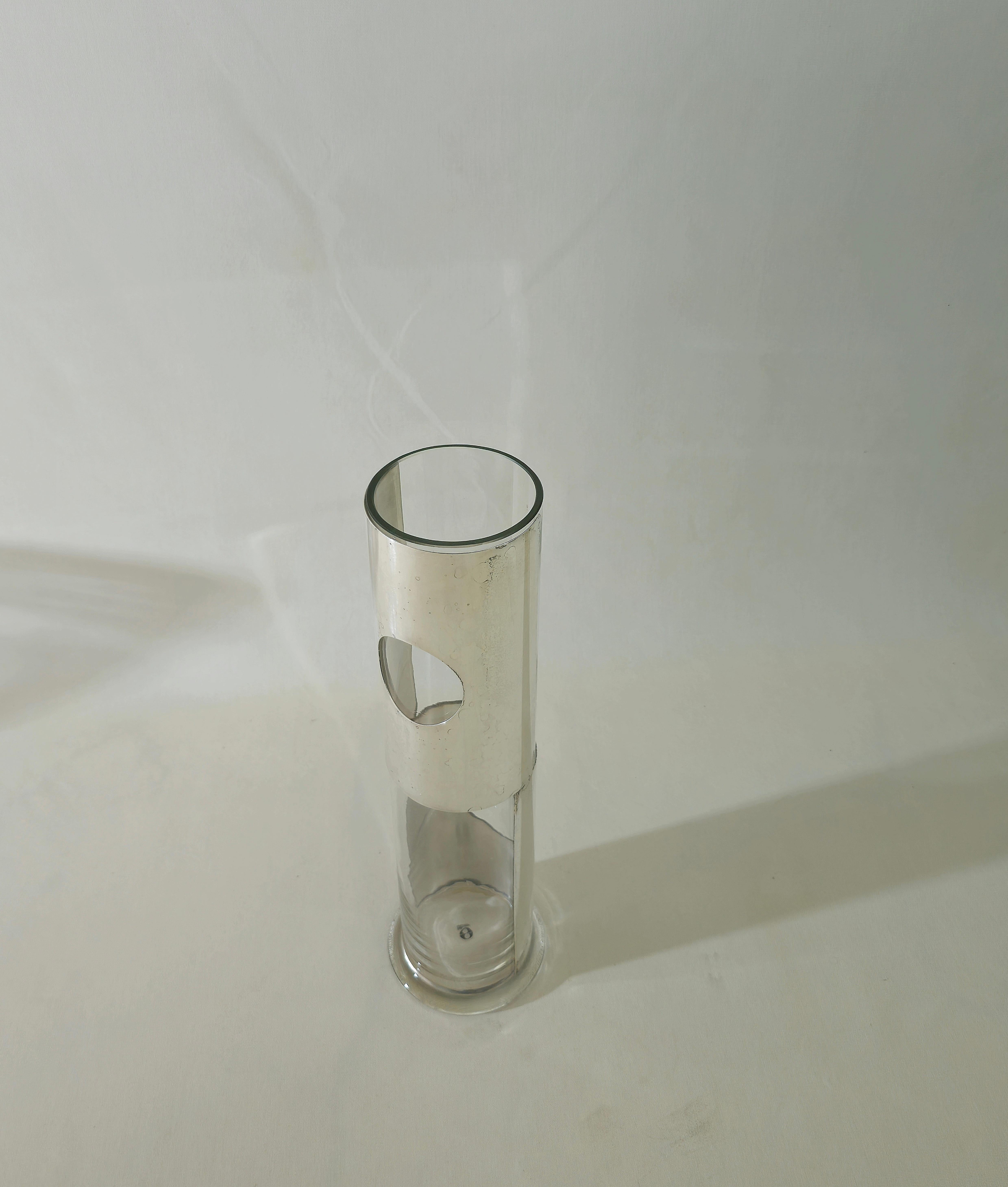 Glass and silver metal vase by Lino Sabattini, 1970s Design Italy Midcentury For Sale 2