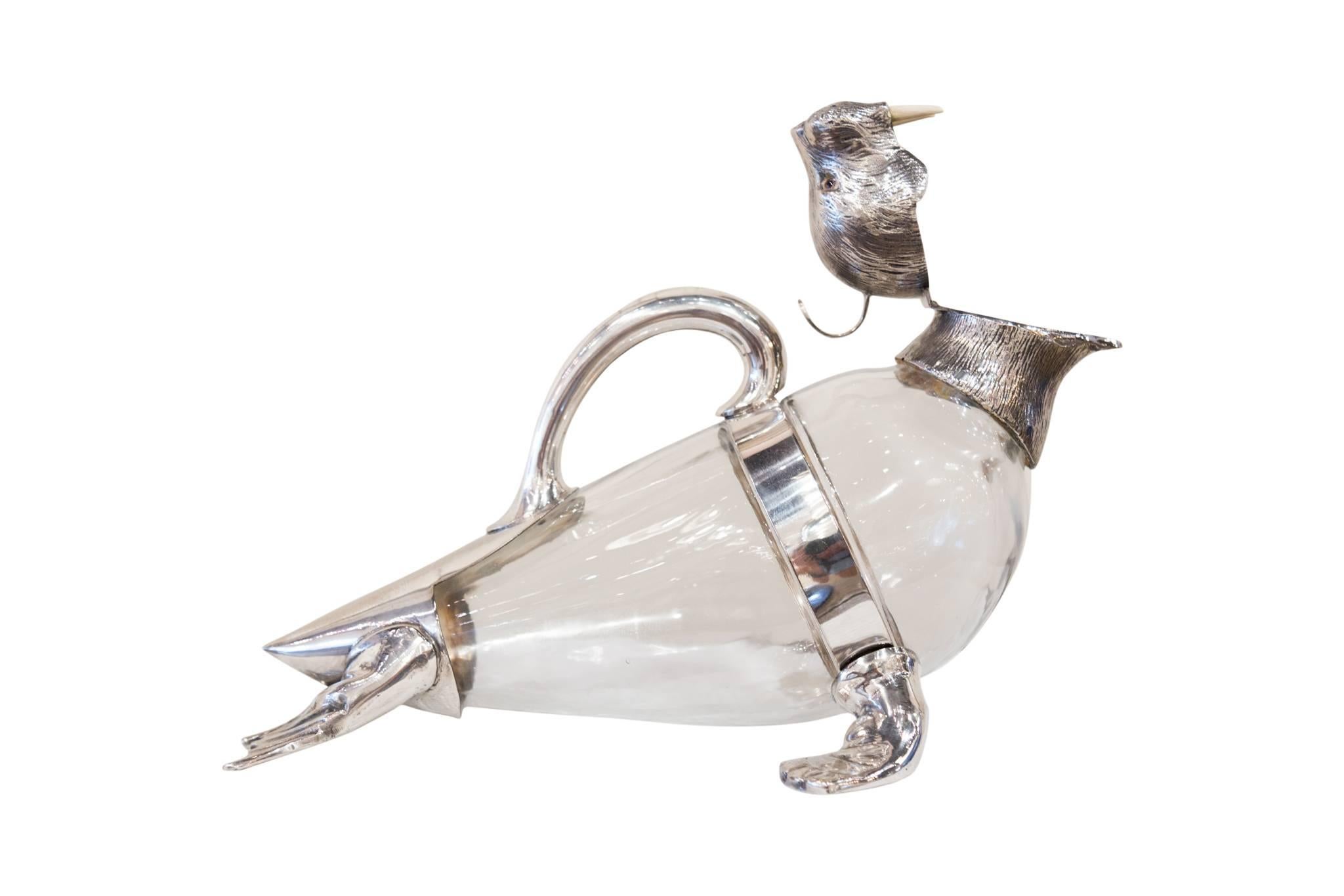 Mid-20th Century Glass and Silver Plated Walrus Claret Jug, circa 1930