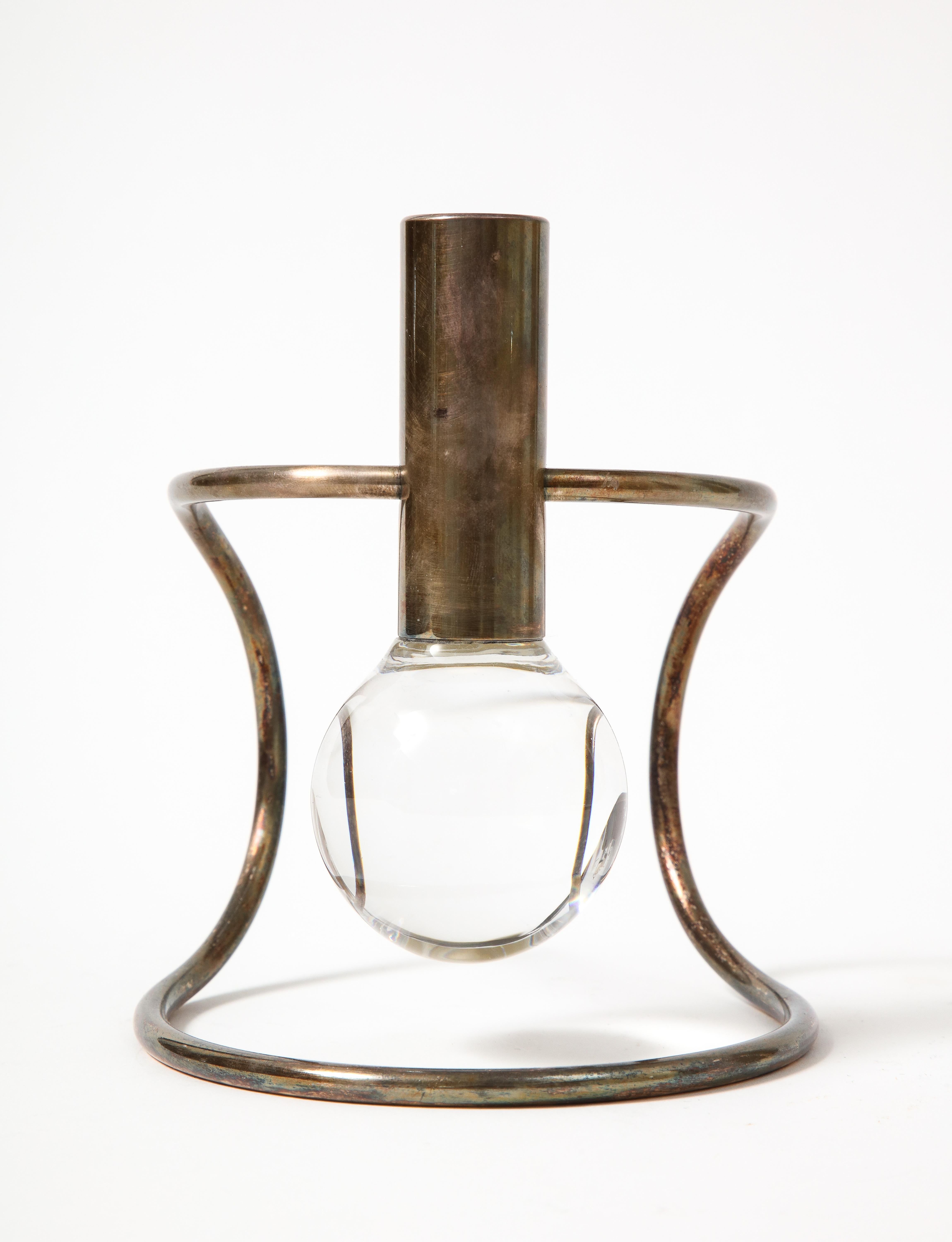 Mid-Century Modern Glass and Silver Sculptural Candle Holder by Lino Sabattini, Italy, c. 1960