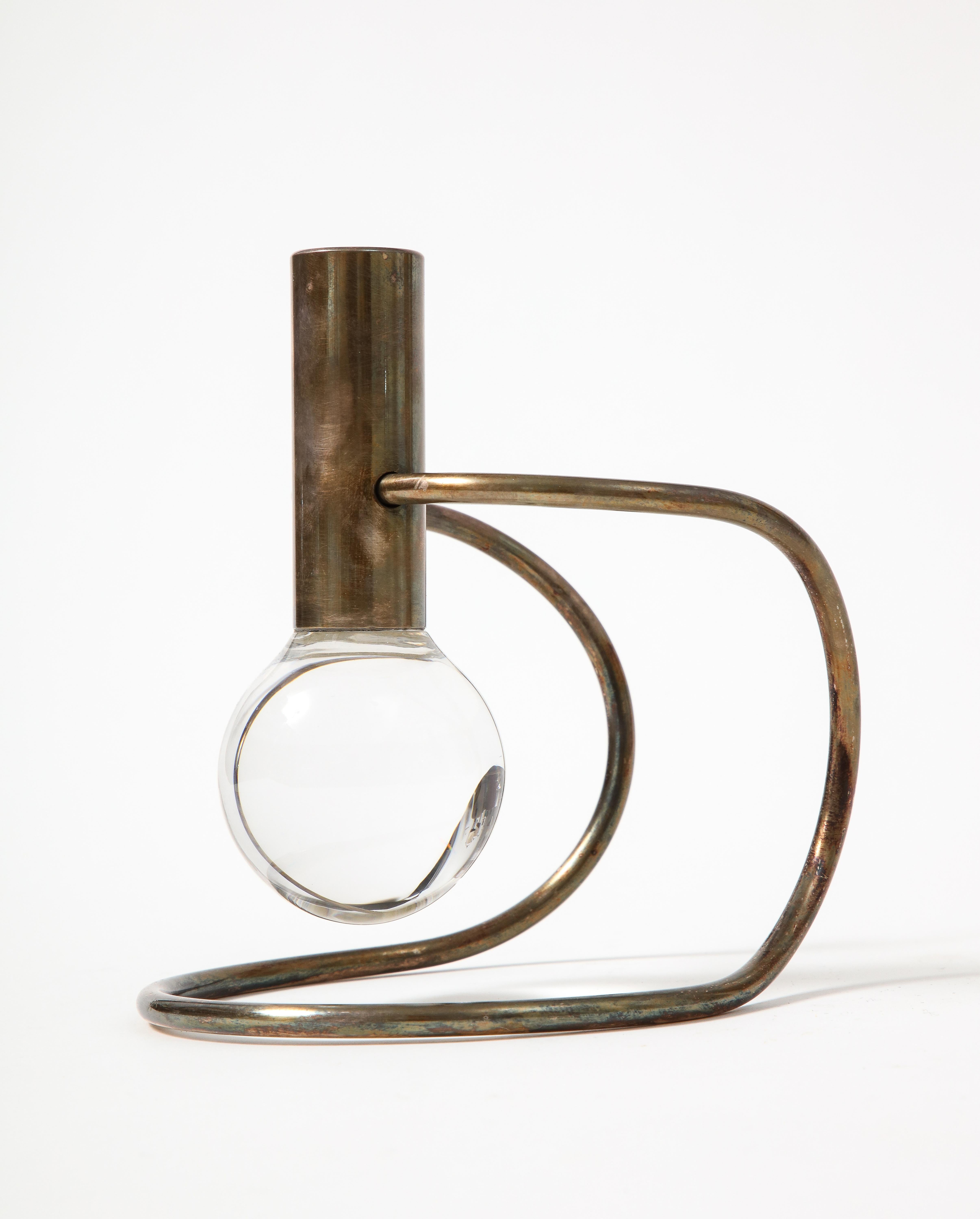 Italian Glass and Silver Sculptural Candle Holder by Lino Sabattini, Italy, c. 1960