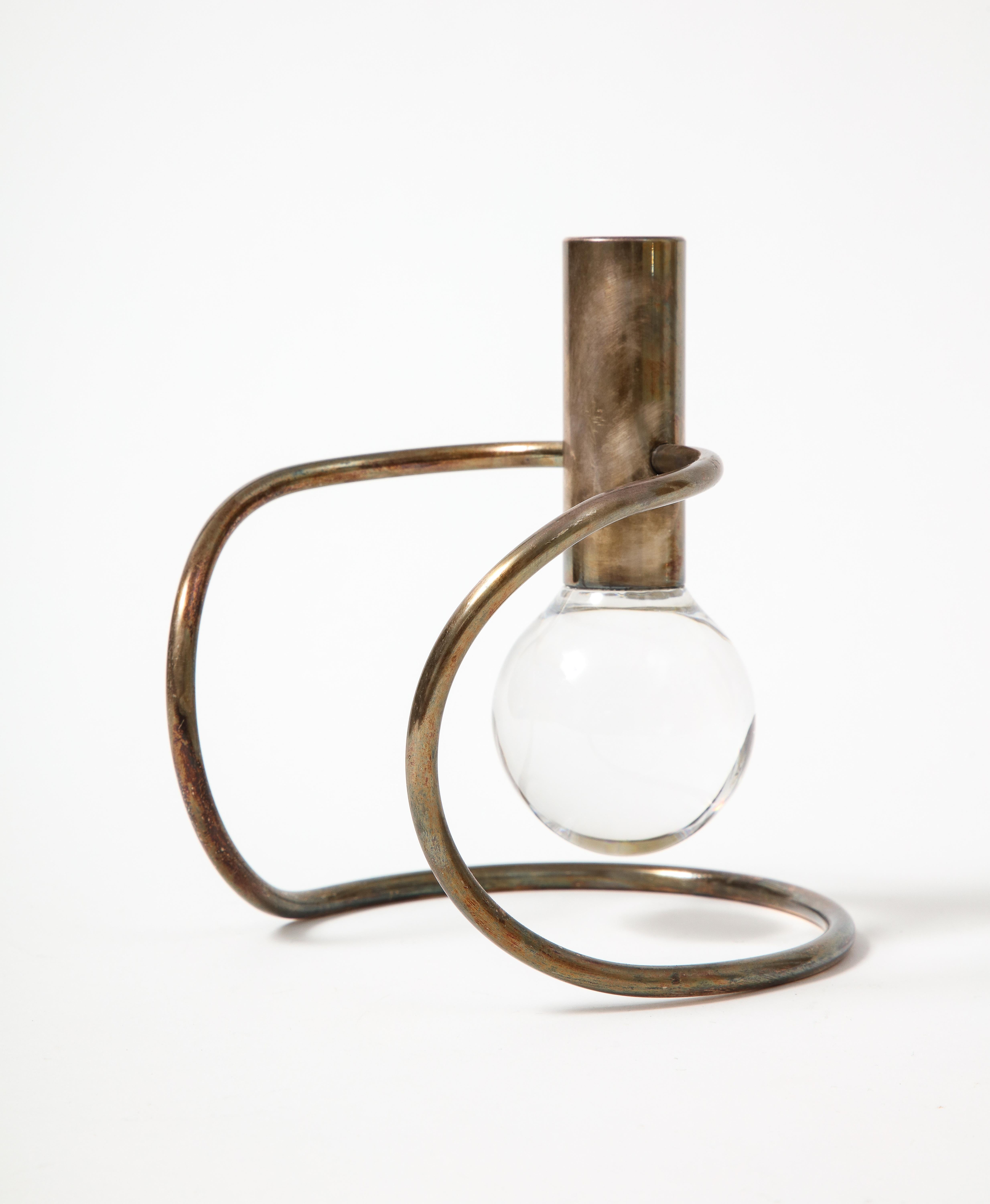 Mid-20th Century Glass and Silver Sculptural Candle Holder by Lino Sabattini, Italy, c. 1960