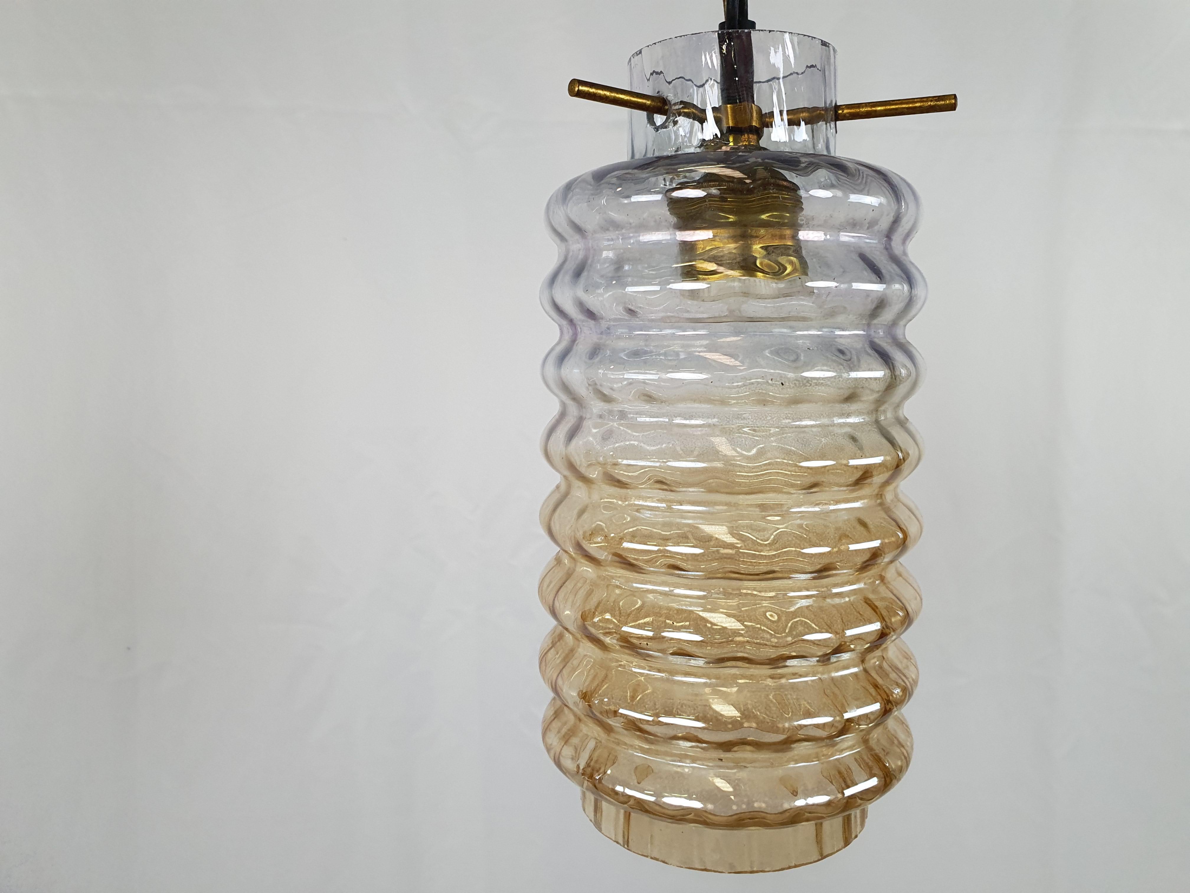 Mid-Century moderno Lampadario in vetro e vetro fumé degli anni '70 in vendita