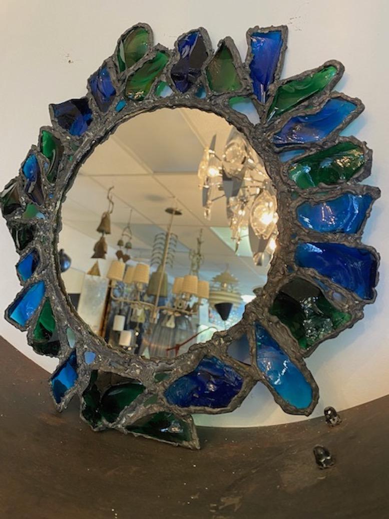 American Glass and Soldered Leaded Wall Mirror For Sale