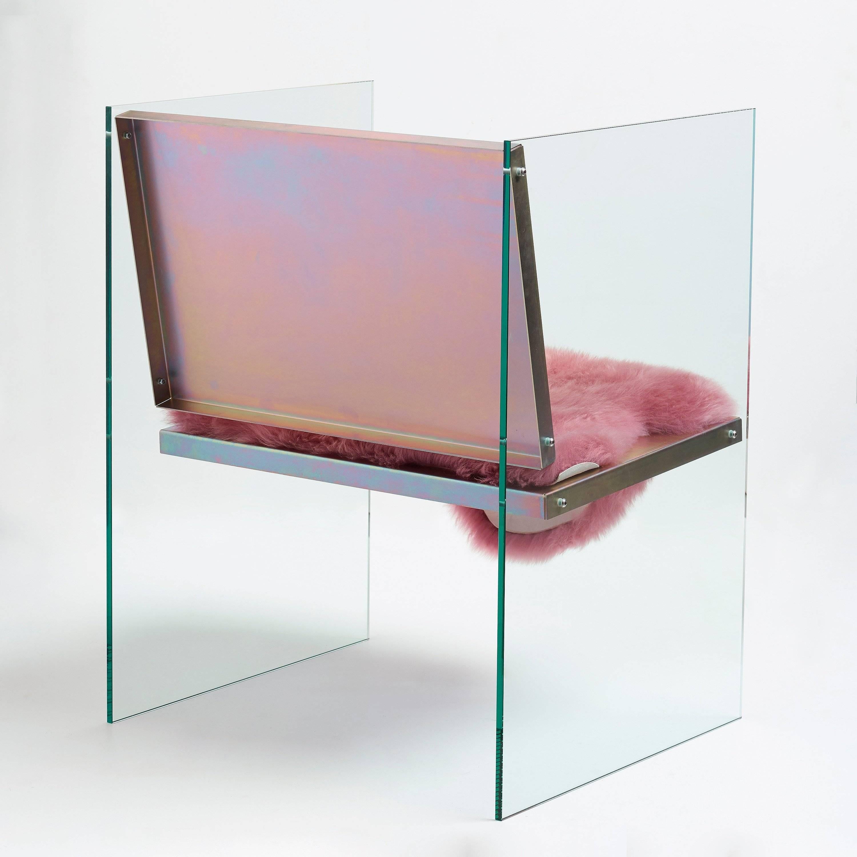 Scandinavian Modern Contemporary Glass and Iridescent Steel Chair by Fredrik Paulsen For Sale