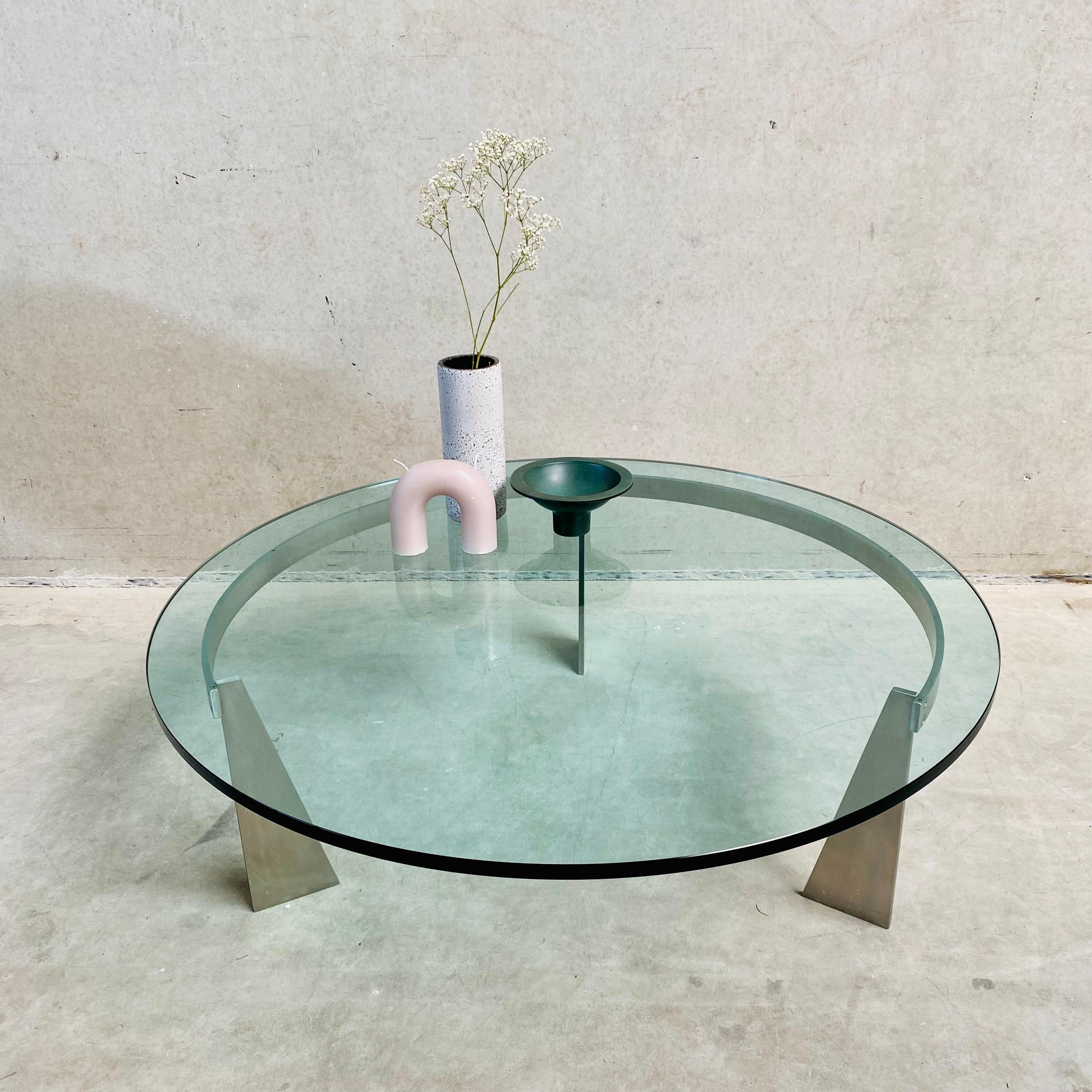 Mid-Century Modern Glass and Steel Coffee Table 