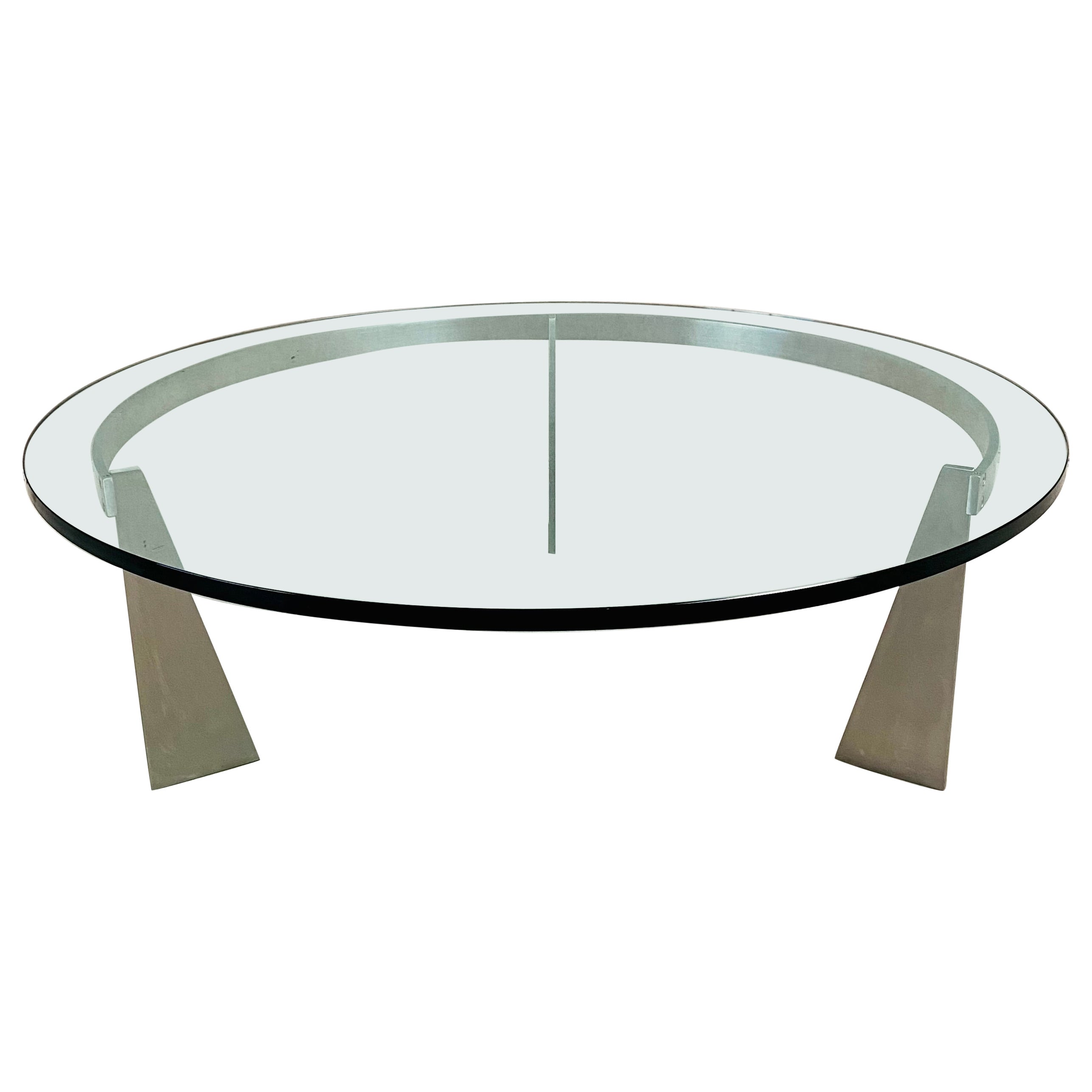 Mesa baja de cristal y acero "G3" de Just Van Beek para Metaform Países Bajos 1980