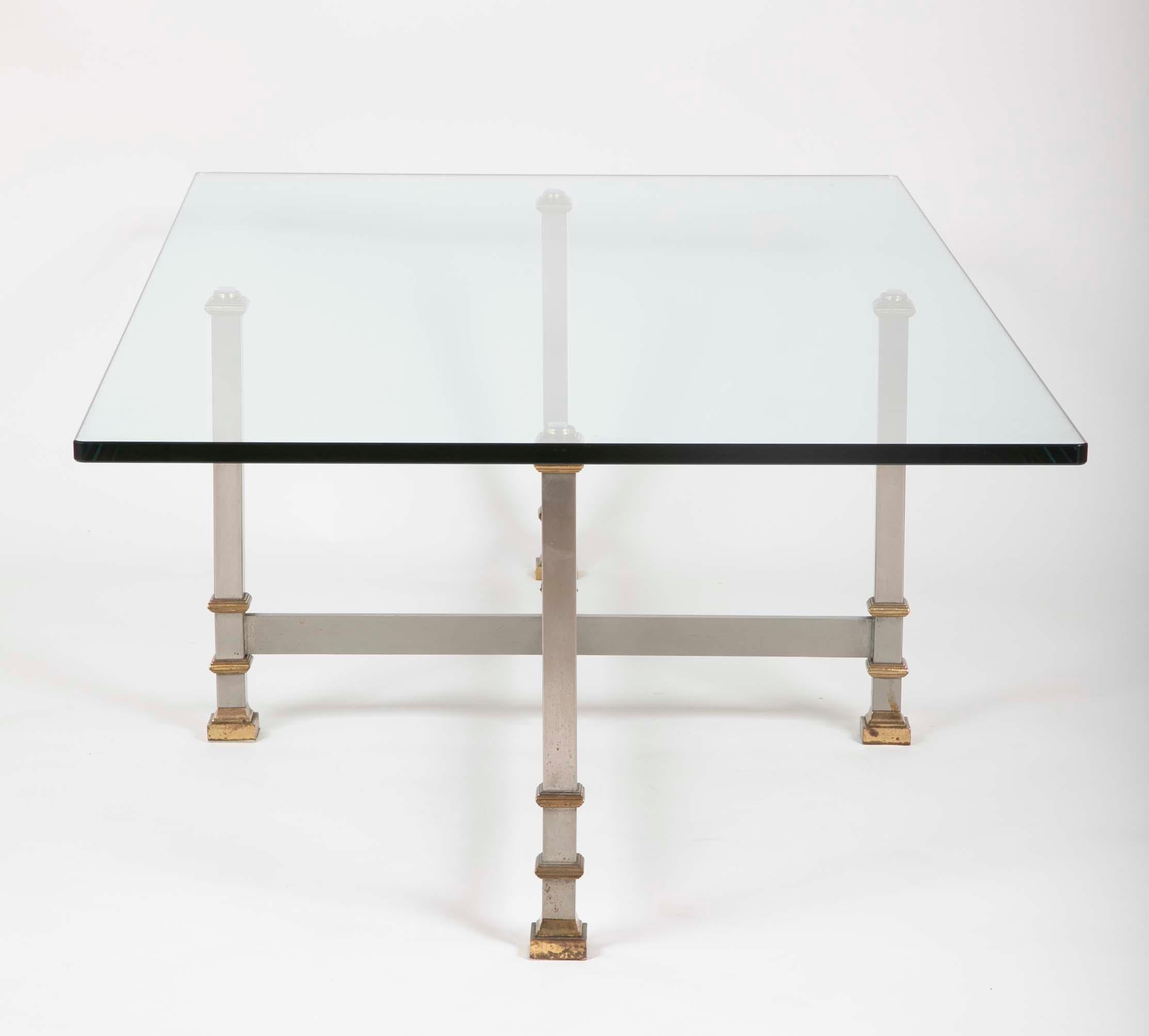 Glass and Steel Coffee Table with Brass Mounts Attributed to Maison Jansen 2