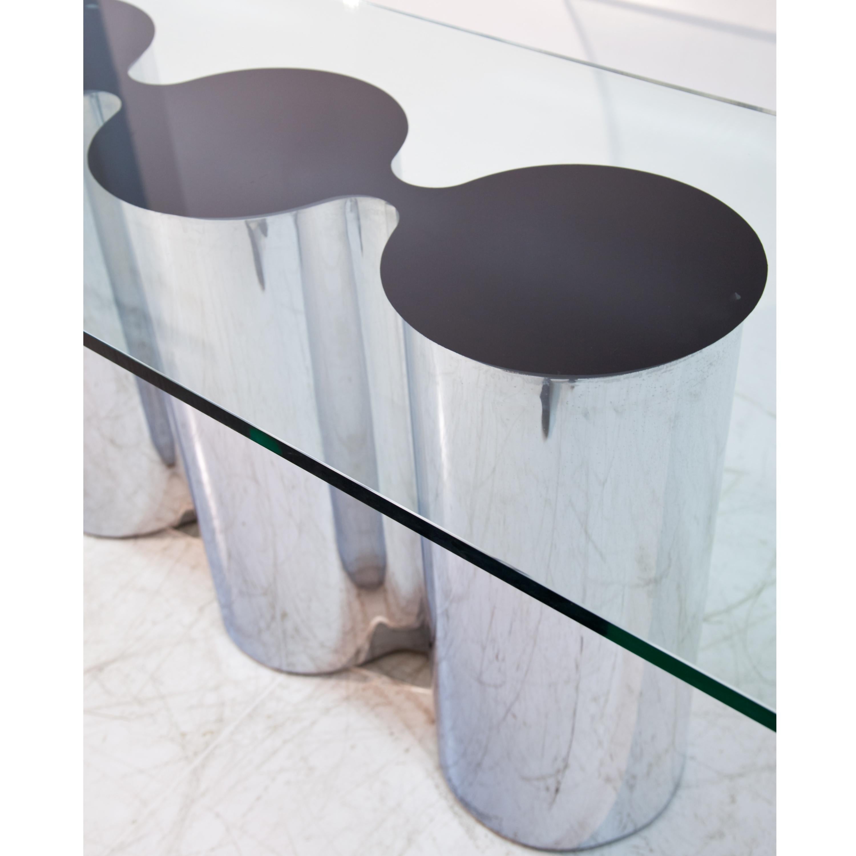 Modern Glass and Steel Console by Arrmet For Sale