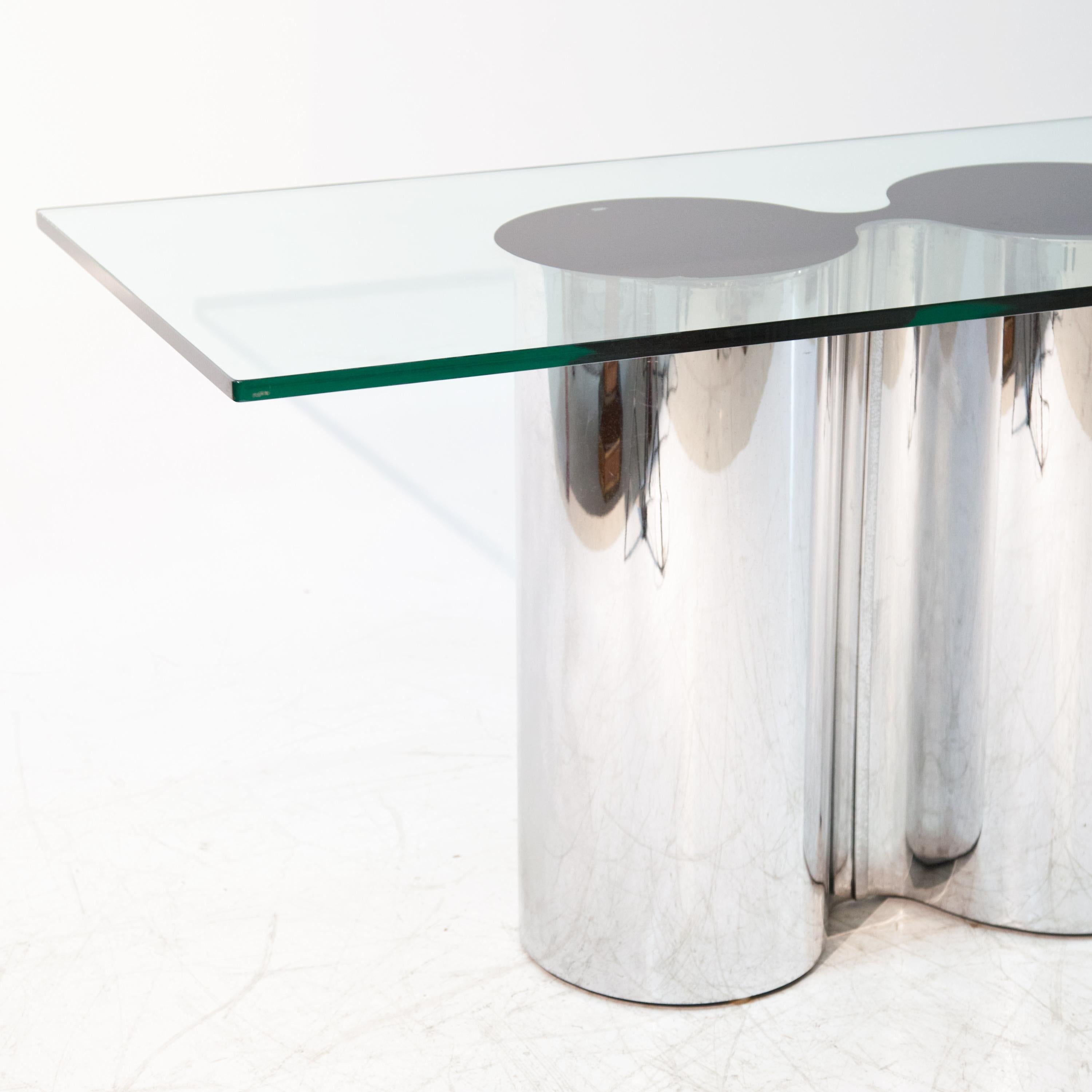 Polished Glass and Steel Console by Arrmet For Sale