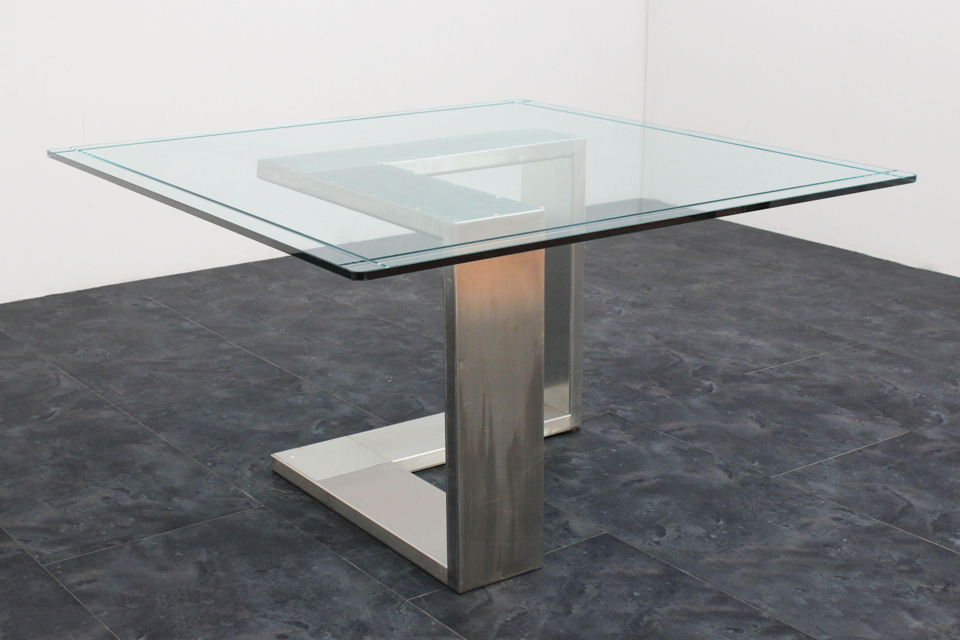 Italian Glass and Steel Dining Table, 1970s For Sale