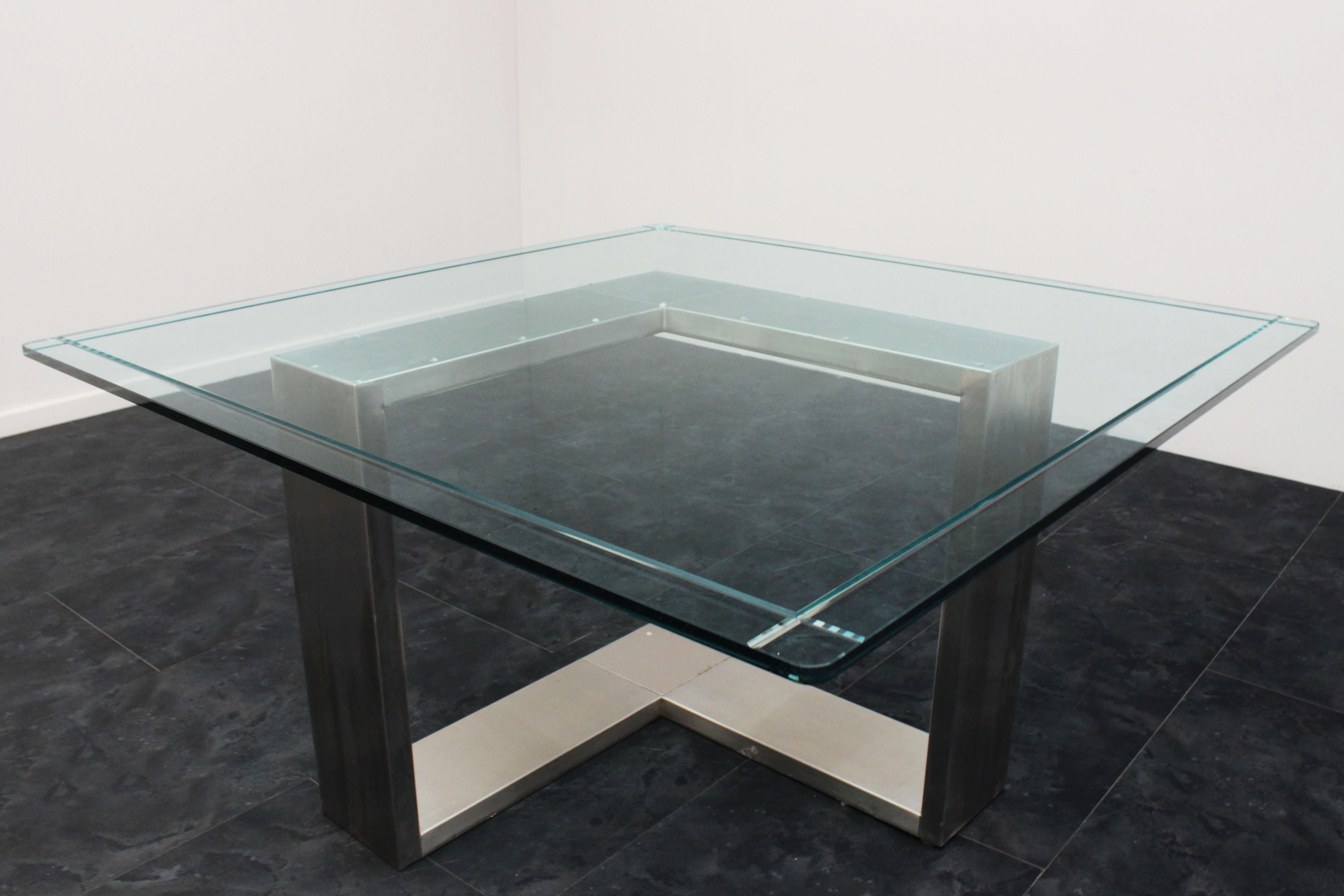Glass and Steel Dining Table, 1970s For Sale 1