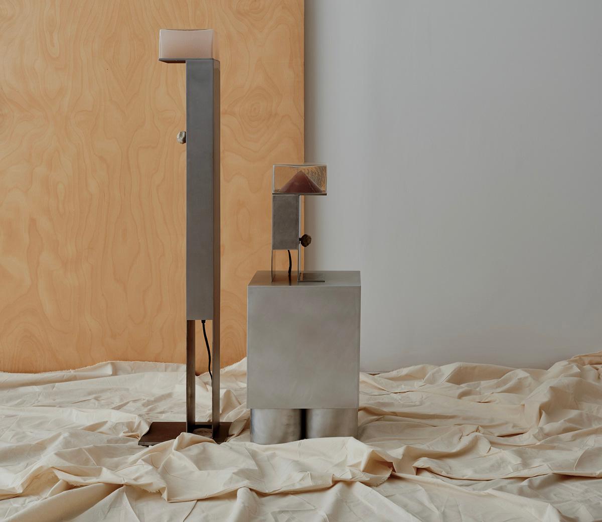 Modern Glass and Steel Floor Lamp by Known Work For Sale
